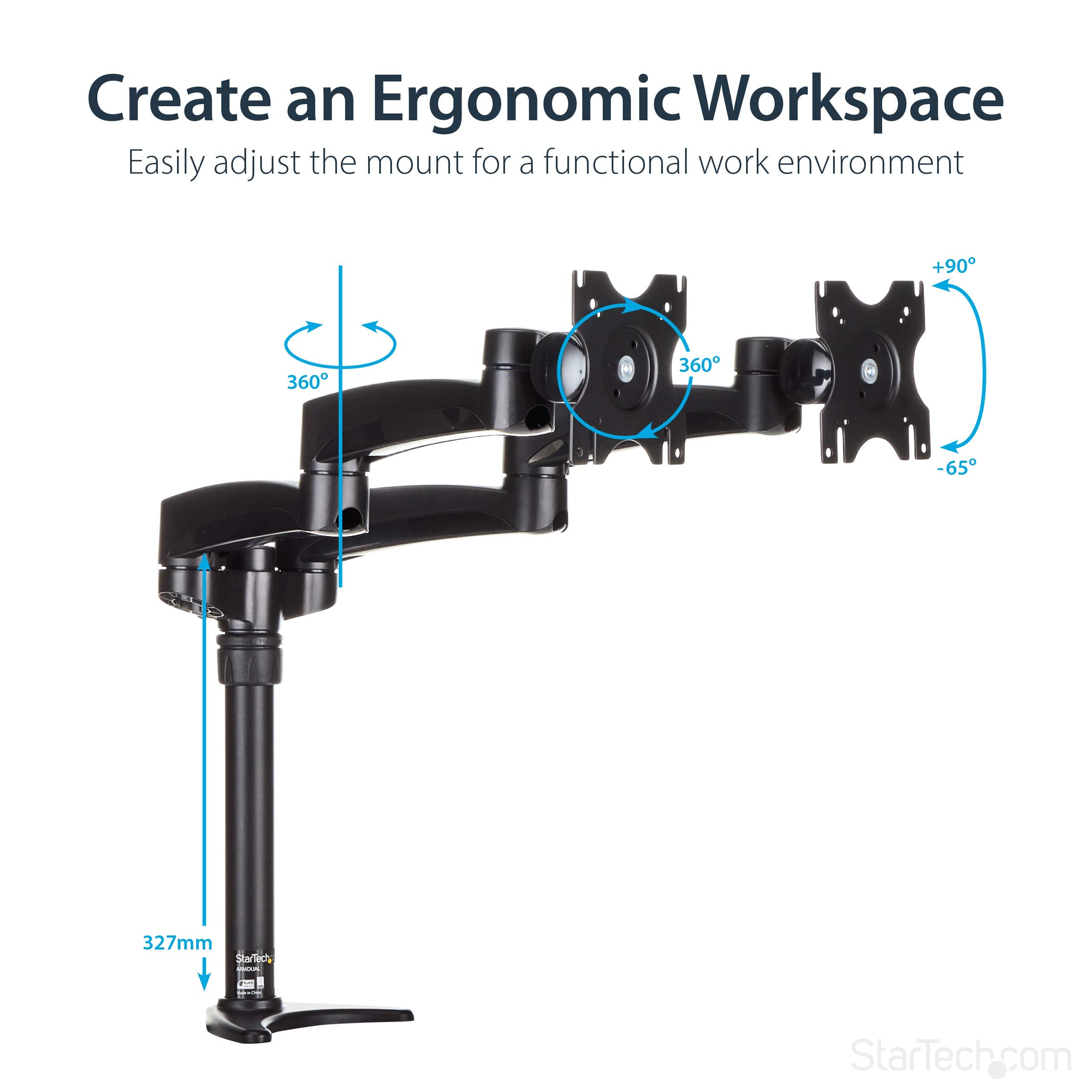 Startech.Com Desk Mount Dual Monitor Arm - Articulating - Supports Monitors 12 To 24 (29.9Lb/13.6Kg) - Adjustable Vesa Monitor