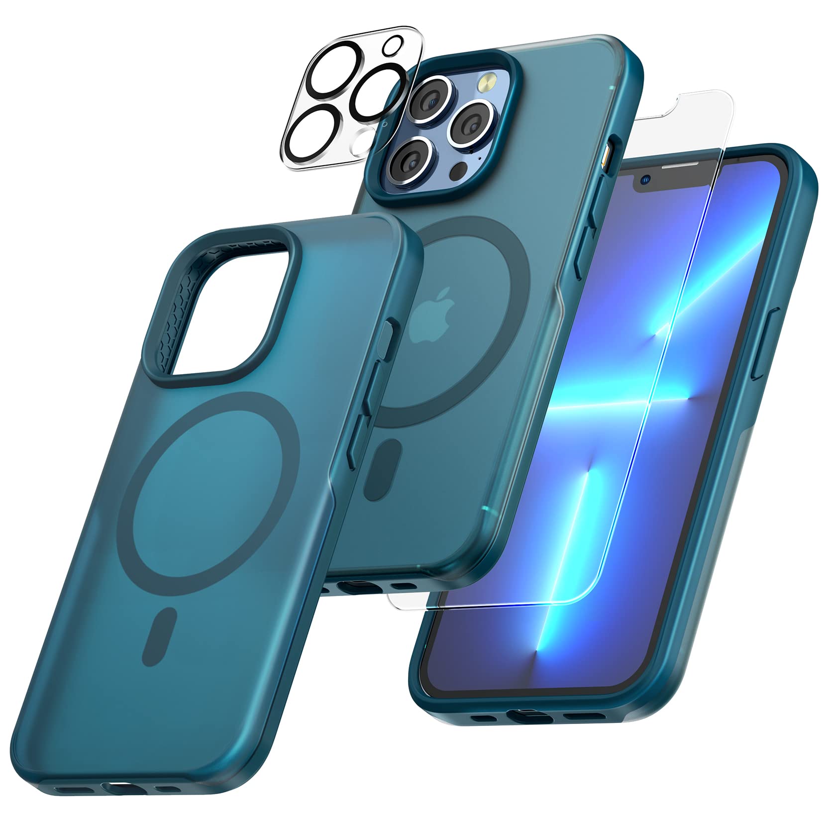 Tauri Magnetic For Iphone 13 Pro Max Case Deep Blue, [Compatible With Magsafe] [Not Yellowing] With 2X Screen Protector +2X Came
