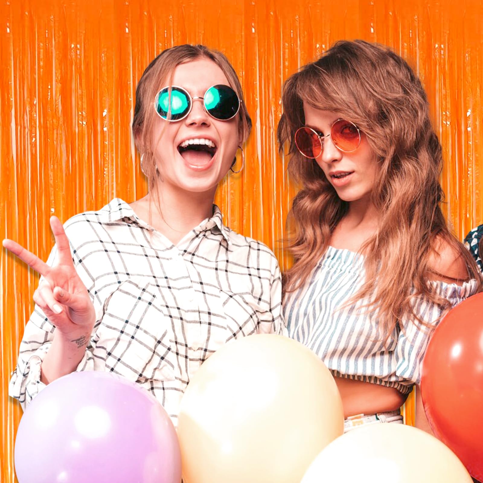 6 Pack Macaron Orange Foil Fringe Curtain Backdrop, 3.28Ft X 6.6Ft Metallic Tinsel Foil Fringe Streamer Curtains For Photo Booth