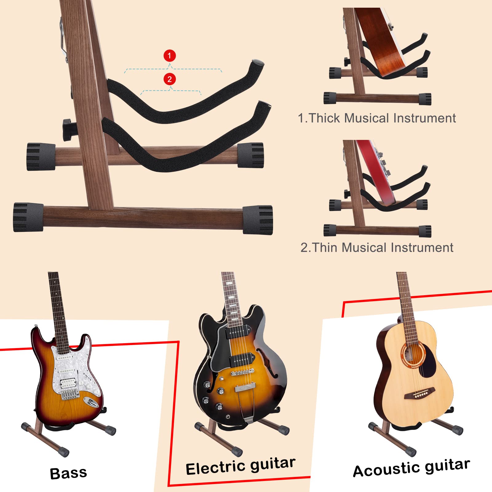 Dommi Guitar Stand, Wooden Guitar Stand For Acoustic Guitars, Electric And Bass, Folding A Frame Acoustic Guitar Stand With Non
