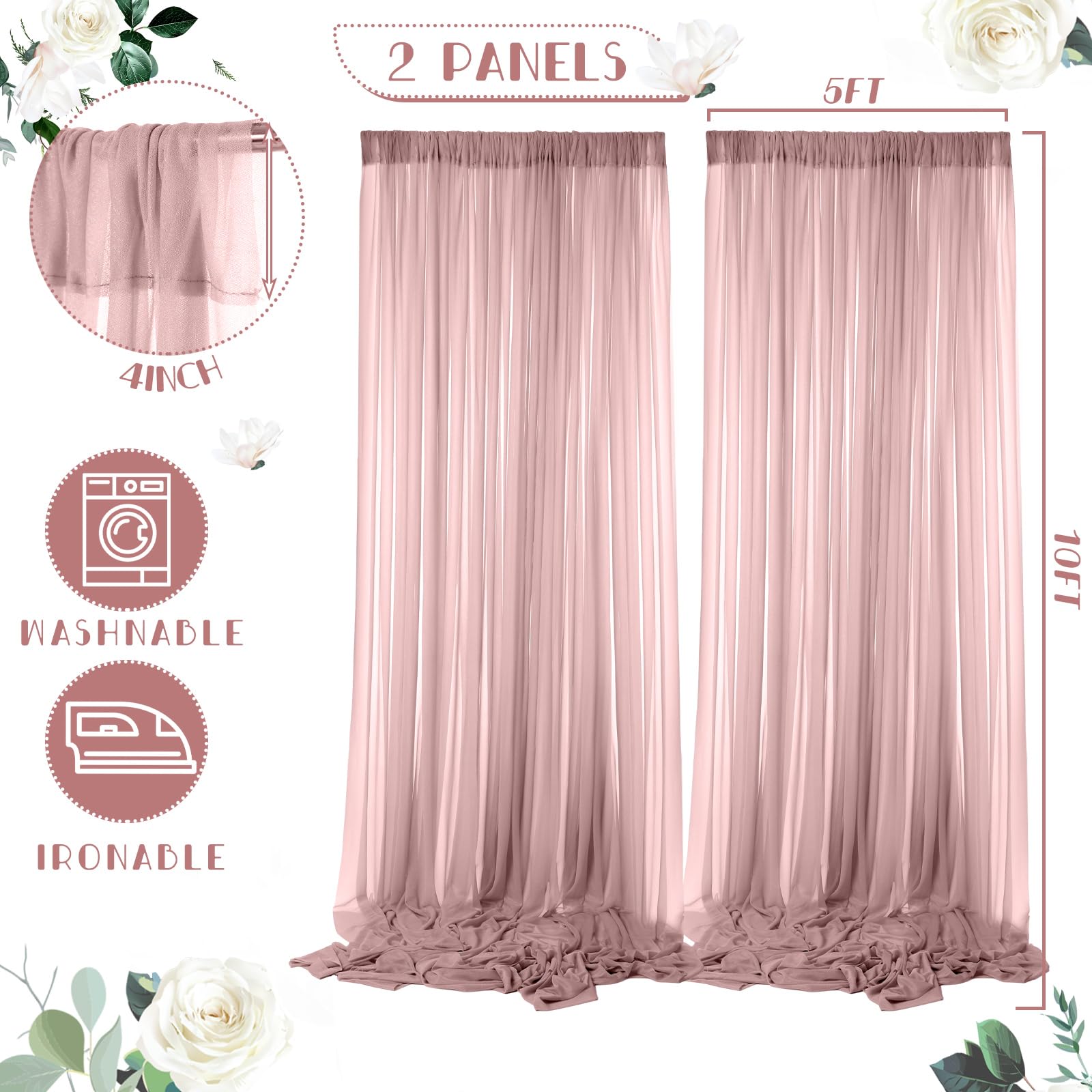 Bbto 2 Panels Dusty Rose Backdrop Curtains For Parties Wedding Pink Backdrop Curtains Polyester Wrinkle Free Window Curtains For