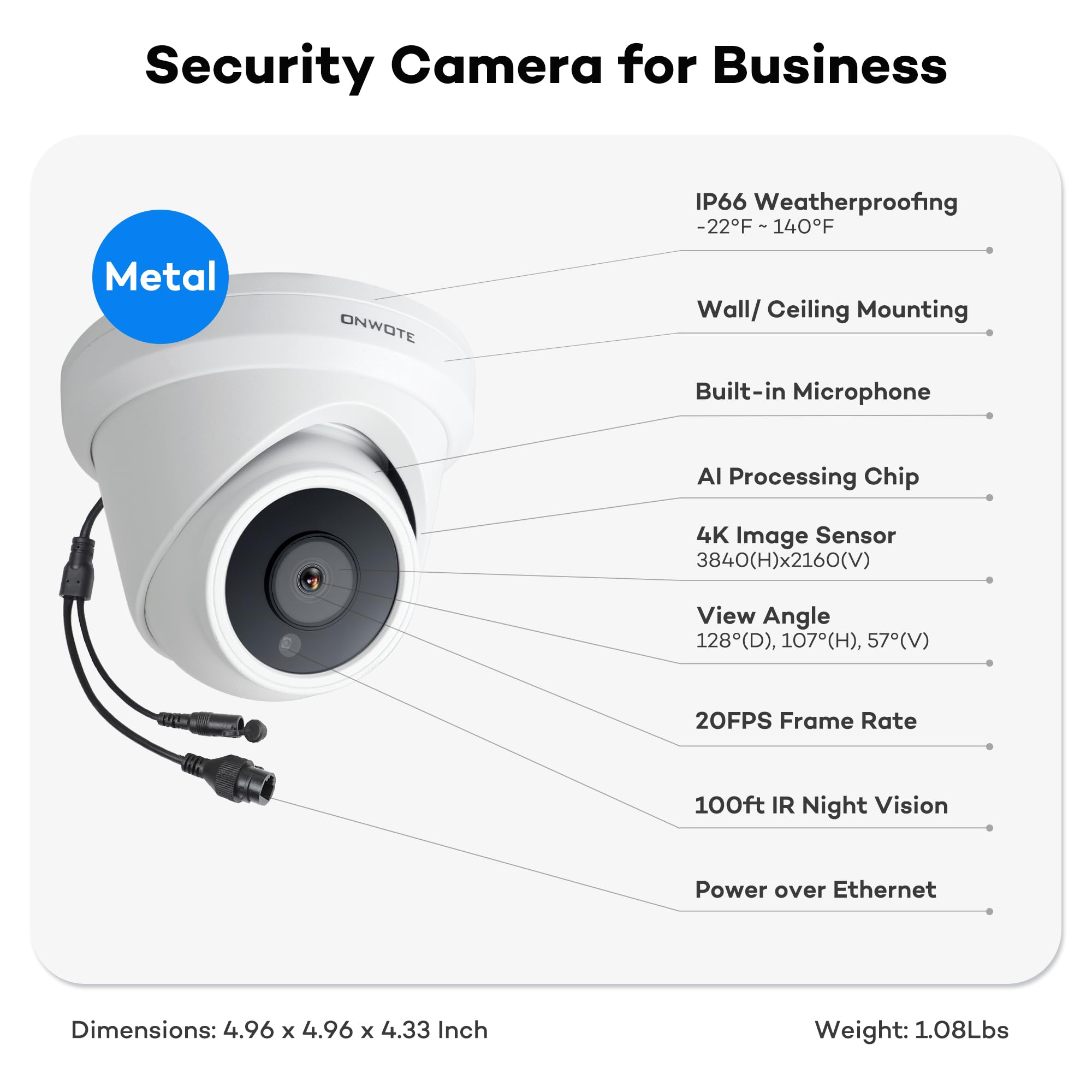 Onwote 16 Channel 4K Poe Security Camera System, 12Mp 16Ch Commercial Nvr 4Tb, 16X 8Mp 134� Outdoor Ip Cameras With Audio, Ai Detect Human Vehicle, 100Ft 60Ft Ethernet Cables, Wired Cctv For Business