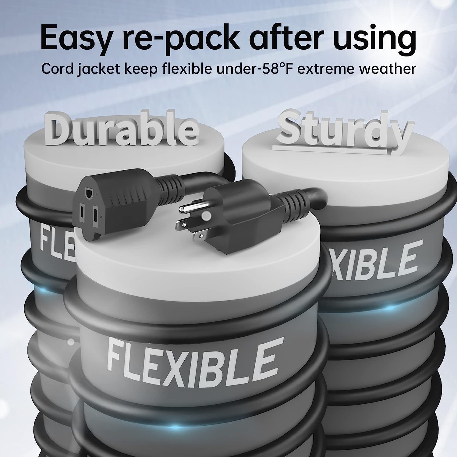 Plugsaf 2 Pack Of 6Ft Black Outdoor Extension Cord 16/3 Gauge Waterproof, Cold Weatherproof  58?F, Flame Retardant, Flexible 3 P