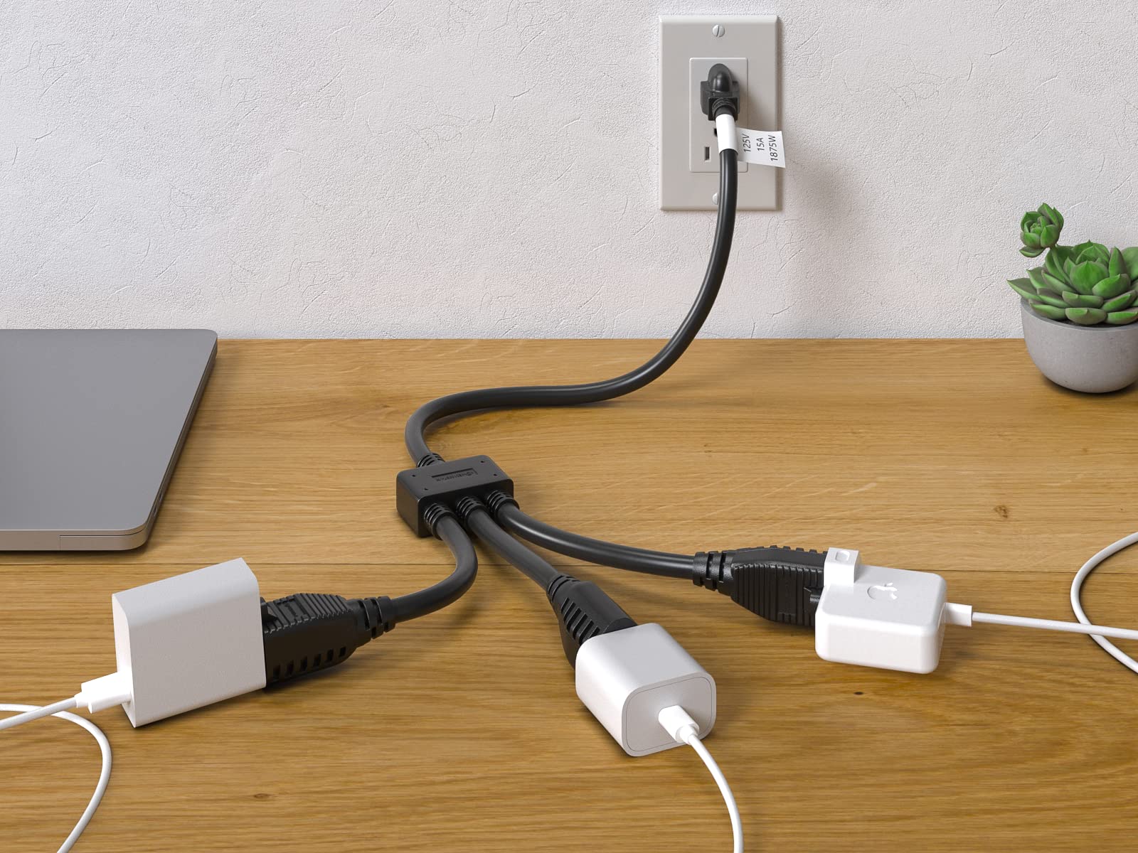 Cableleader 3 Outlet Power Splitter Cord   5 15P To 5 15R X 3, Heavy Duty Extension Cable, 14Awg, 3 Prong Splitter   5 Pack, 1.1