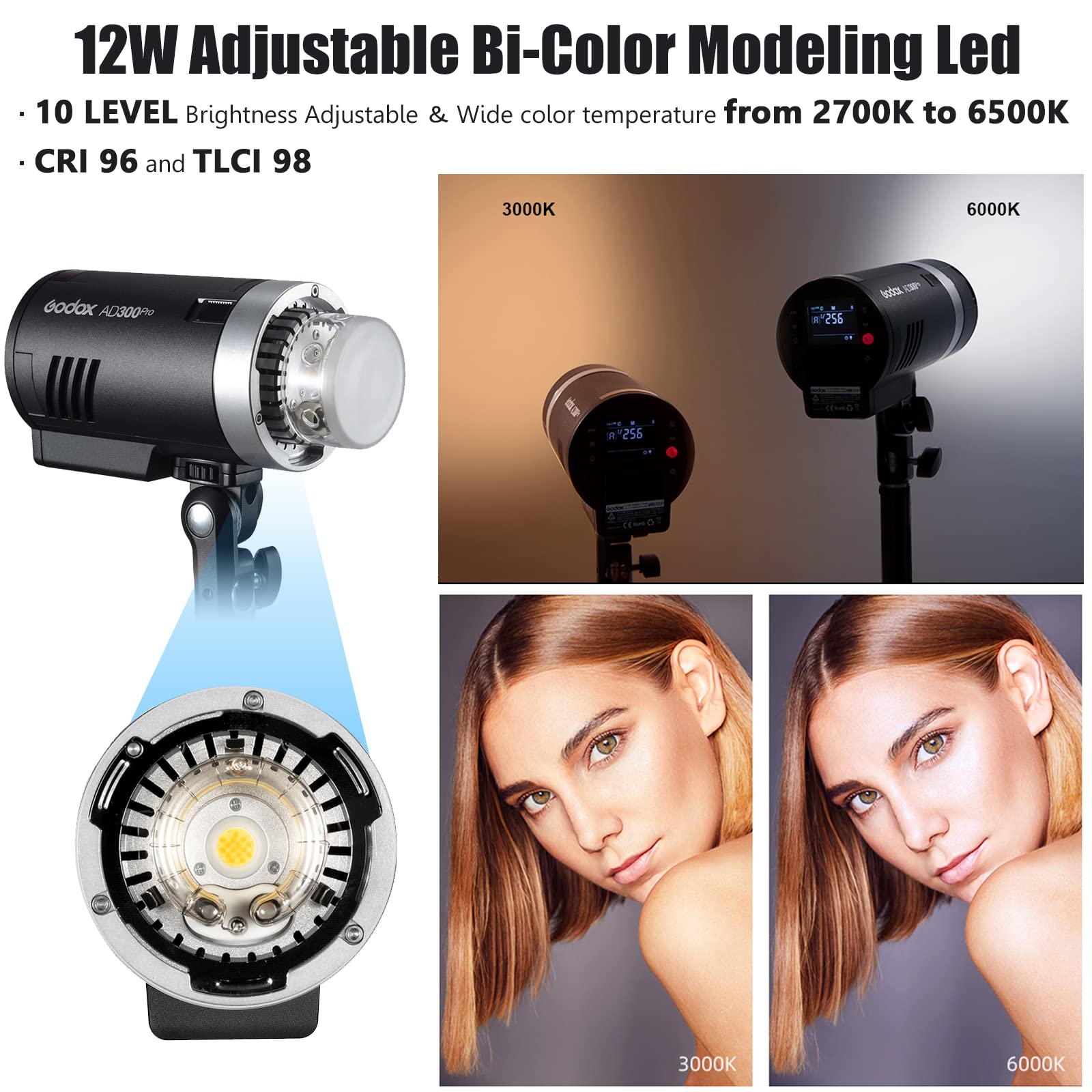 GODOX AD300Pro Outdoor Flash Strobe Monolight 300Ws 2.4G TTL HSS Portable with Bi-Color Modeling Lamp