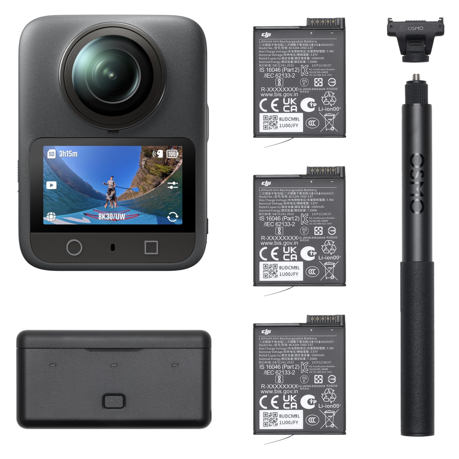DJI Osmo 360 Camera Adventure Combo, Waterproof 8K 360 Action Camera with 1-Inch 360 Imaging, Extended Battery Life with 3 Batte