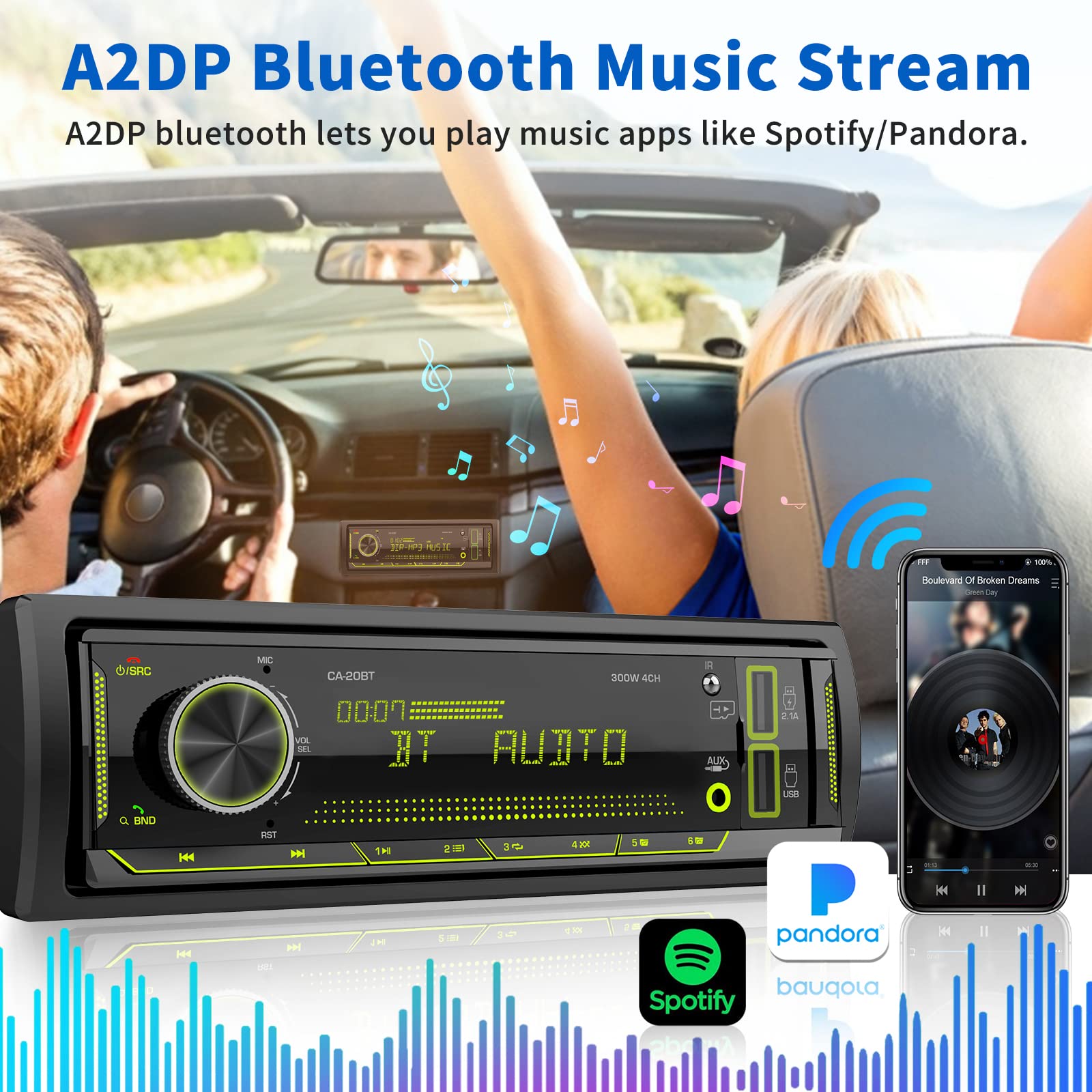 Single Din Car Stereo Receiver: Bluetooth Car Radio System   Marine Audio With Lcd Display | Fm Am | Usb Sd Aux Mp3 | App Remote
