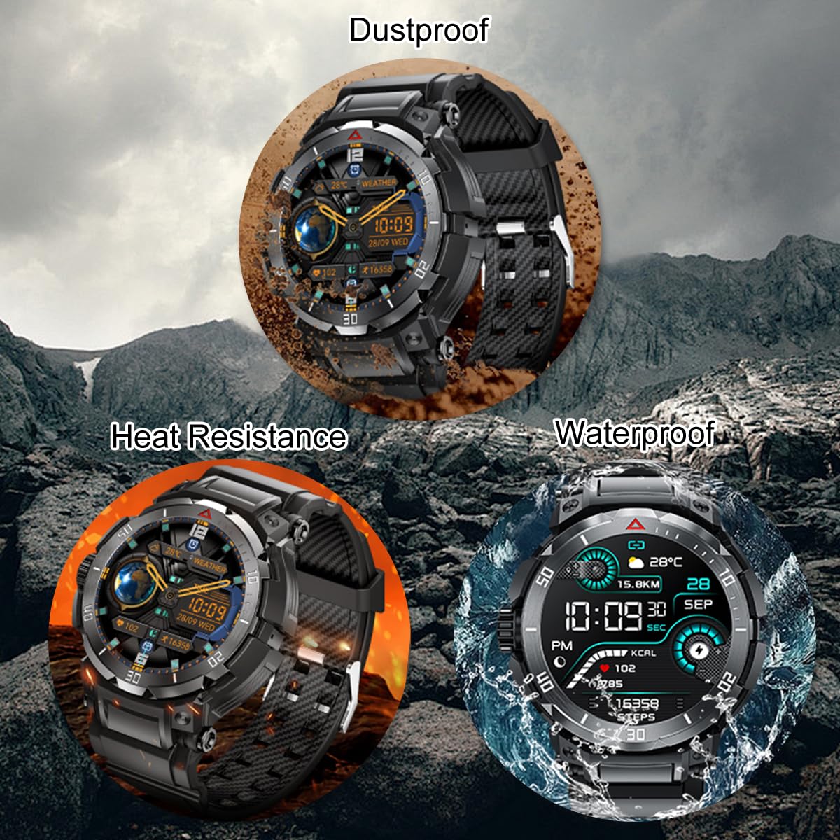 Fanchengzi Military Smart Watch With Earbuds For Men, Bluetooth Calling Can Answer And Make Calls, Ip67 Waterproof Fitness Smart