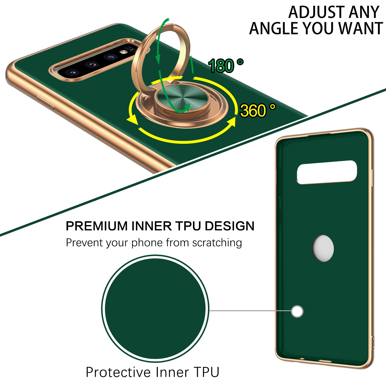 Duedue For Samsung Galaxy S10 Plus Case With Ring Holder Kickstand 360 Degree Rotation Magnetic Car Finger Soft Tpu Slim Cover F