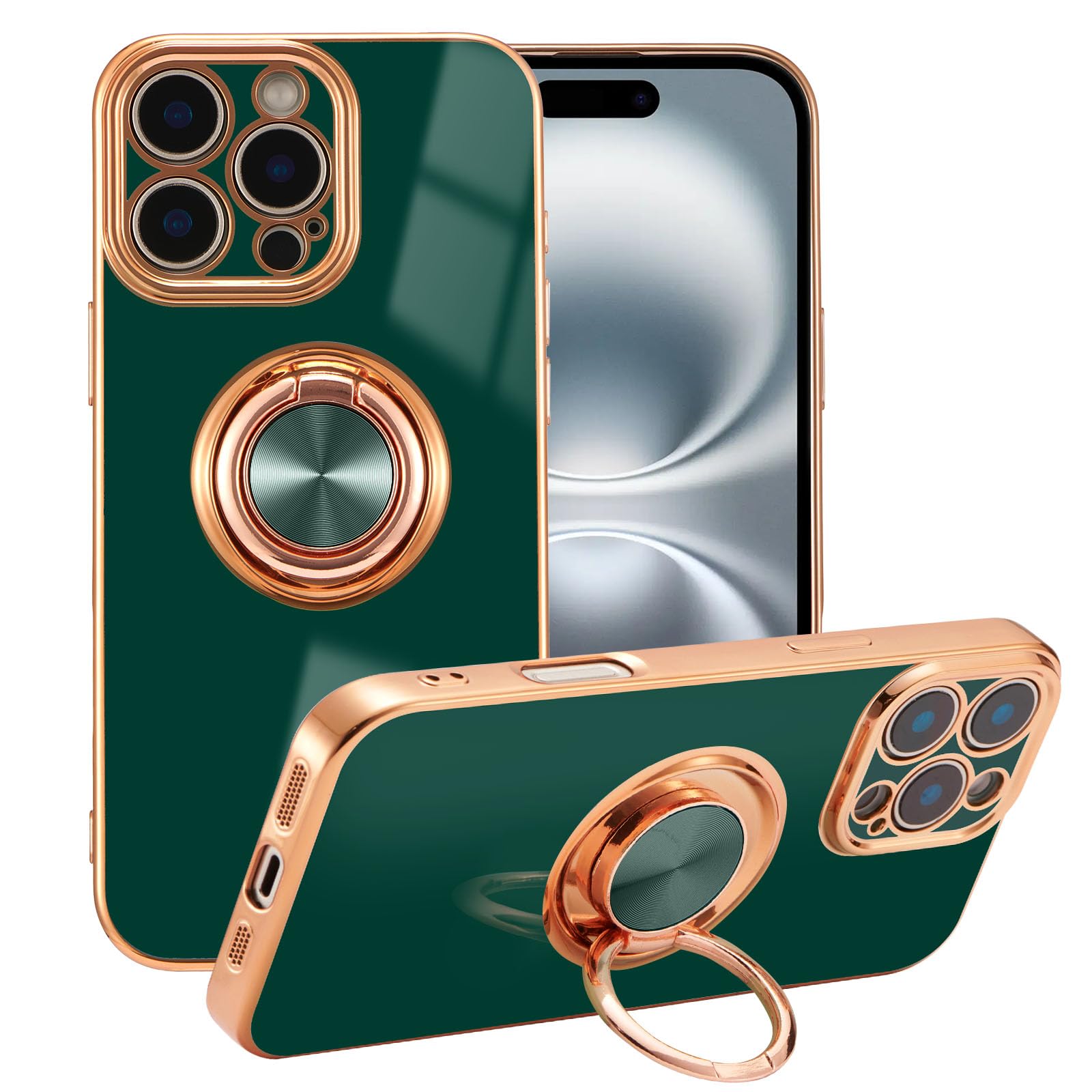 Eyzutak Case For Iphone 16 Pro, Phone Case With 360 Rotatable Finger Ring Holder Kickstand Magnetic Car Mount Supported Shiny Pl