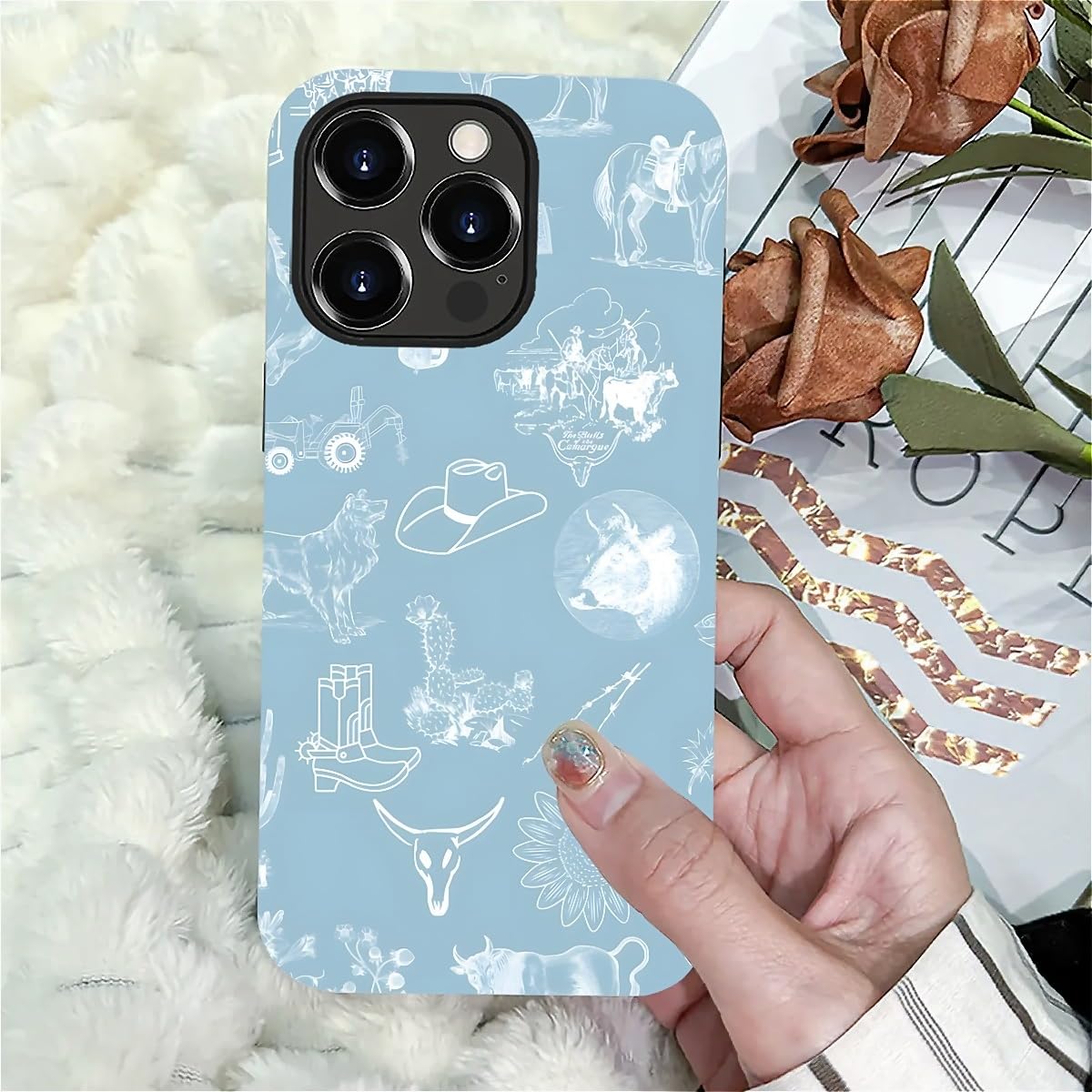 Akinmi Case For Iphone 14 Pro Max,Blue Shadow Horse Exquisitely Pattern Double Protective Phone Cover Cases Soft Silicone For Ip