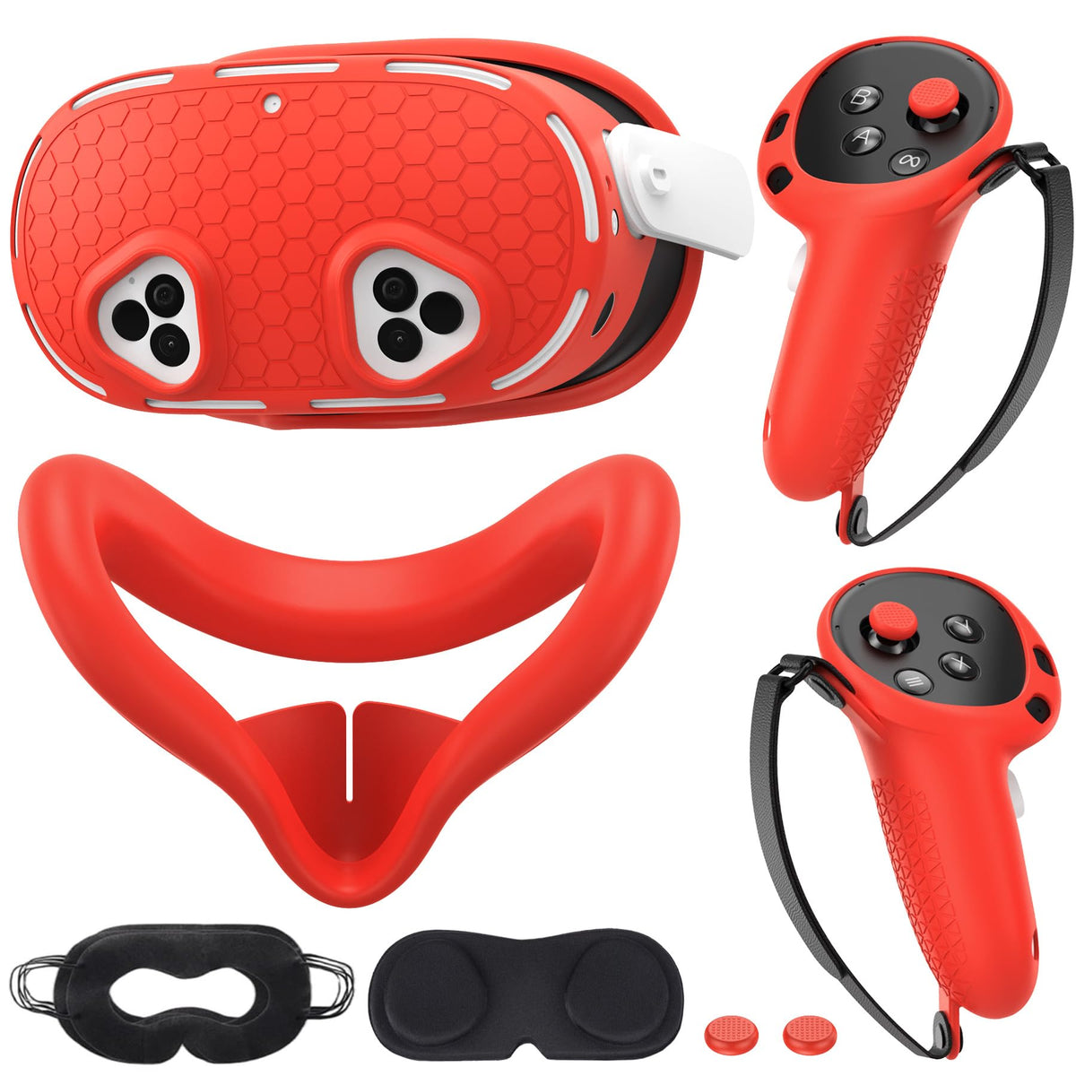 Silicone Cover Set Compatible With Meta/Oculus Quest 3S Accessories, Vr Silicone Face Cover, Vr Shell Cover,Touch Controller Gri