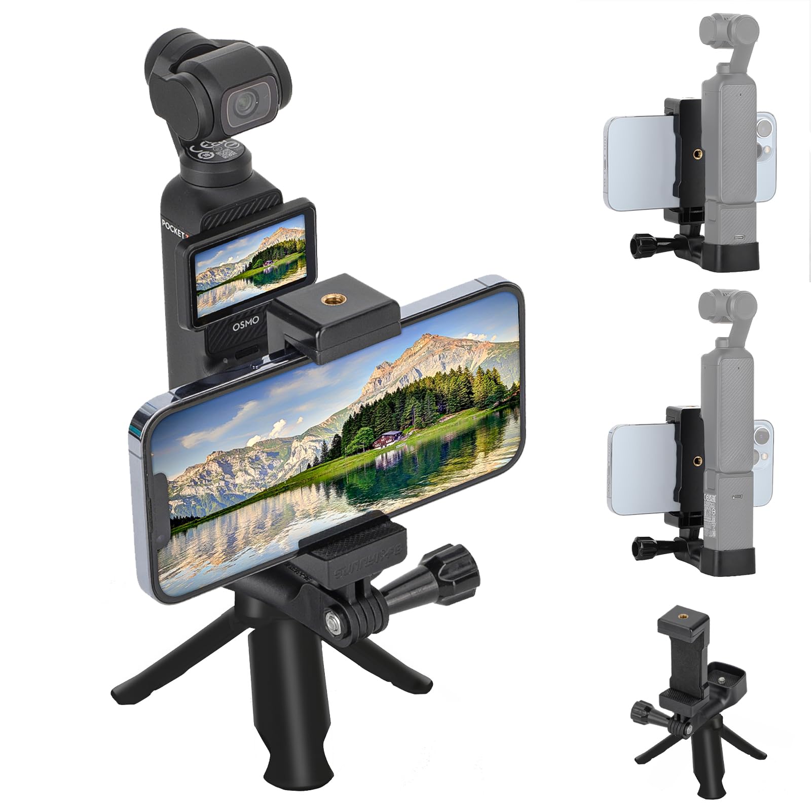 Osmo Pocket 3 Phone Holder+Osmo Pocket 3 Tripod,Front Smartphone Bracket Mount With 1/4 Screw Adapter Compatible With Dji Osmo Pocket 3 Expansion Accessories