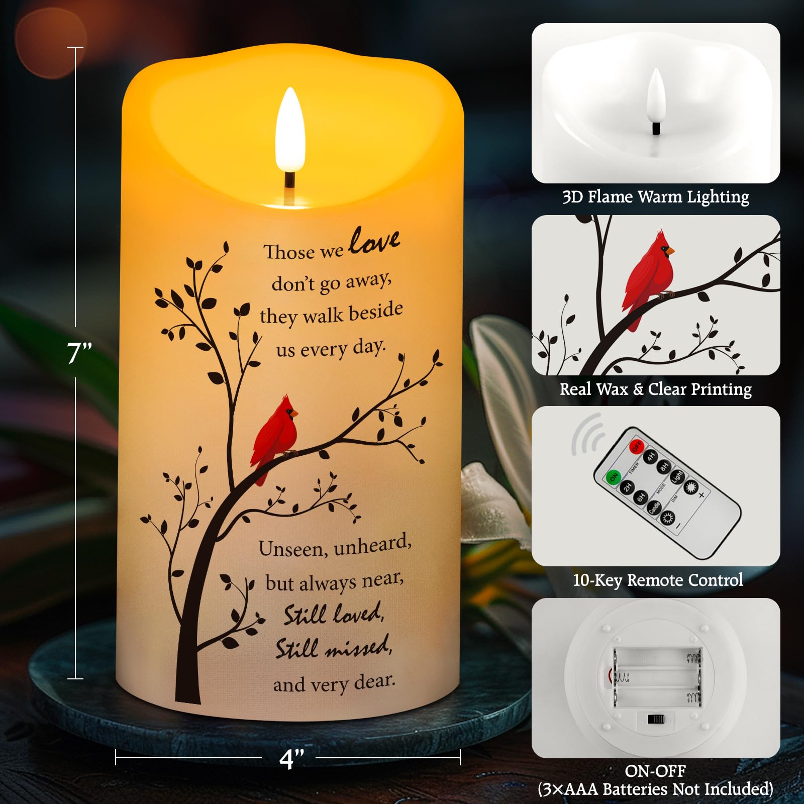 Hn Haiinaa Flameless Memorial Candle, Real Wax Led Light With Remote Sympathy Gifts For Loss Of Loved One, Mother, Father   Reme