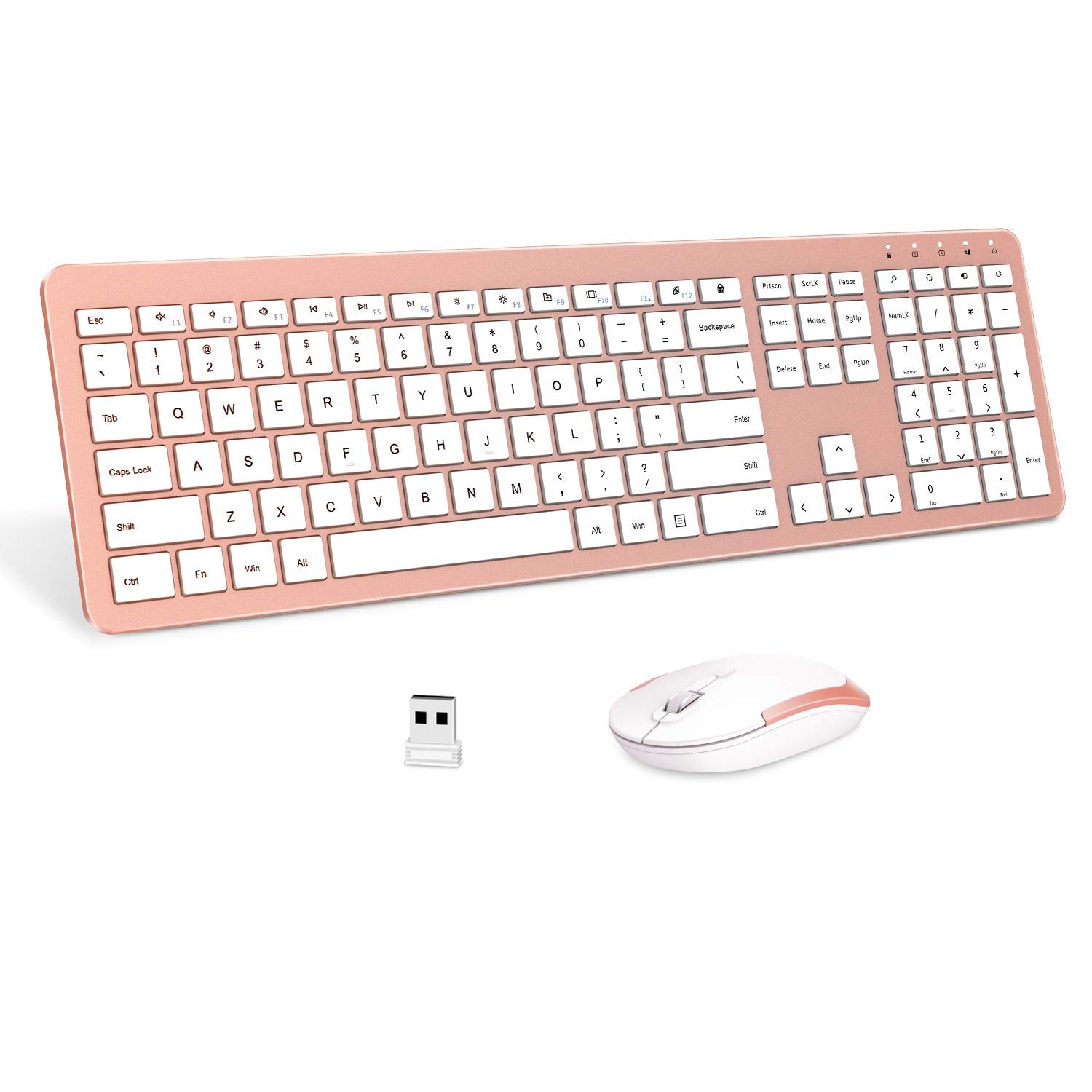 Wireless Keyboard And Mouse Combo   Full Size Slim Thin Wireless Keyboard Mouse With Numeric Keypad 2.4G Stable Connection Adjustable Dpi   Rose Gold & White