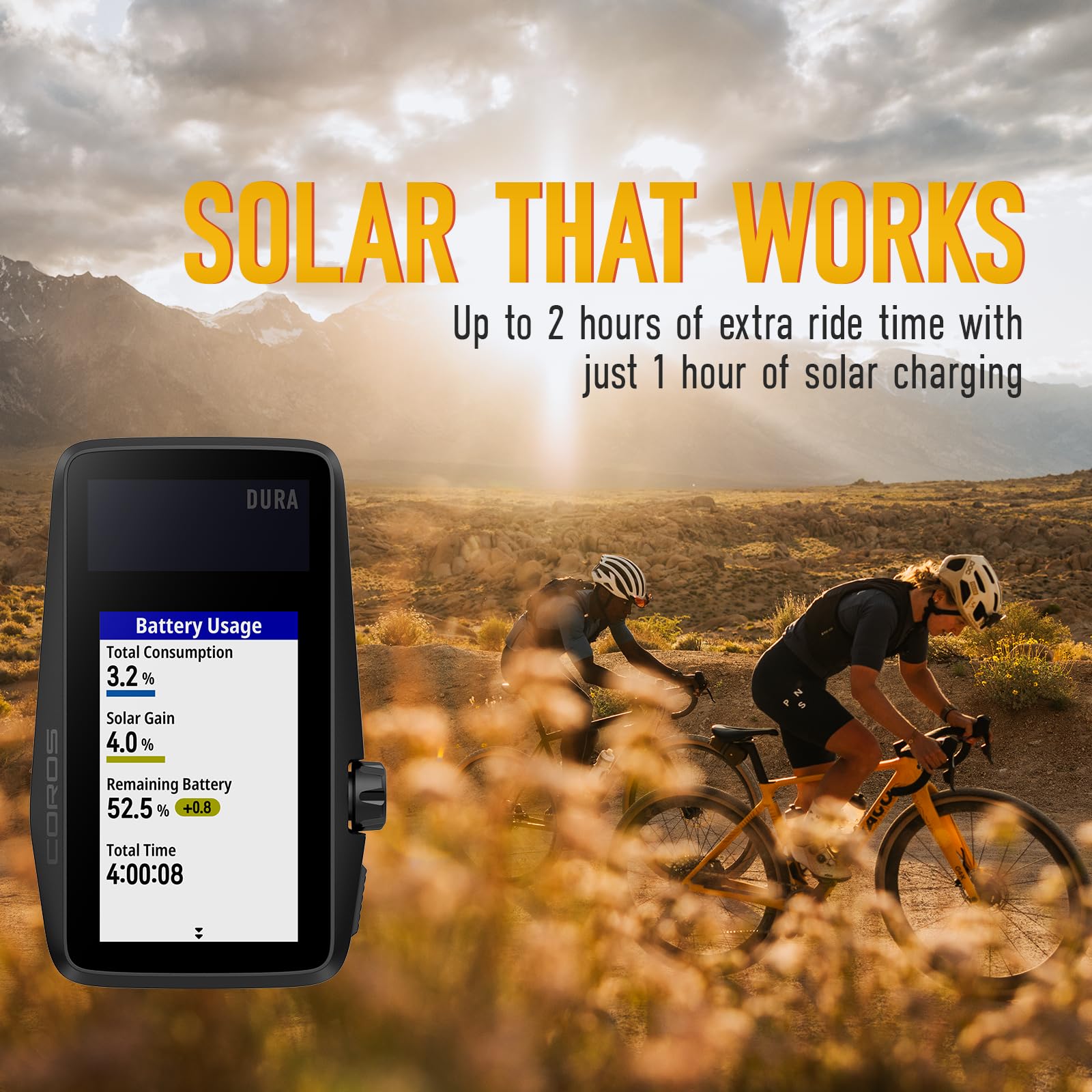 Coros Dura Solar Gps Bike Computers, 120-Hour Gps Battery Life, Solar Charging, 2.7 Mip Color Touchscreen, Fast Data Sync, Turn-