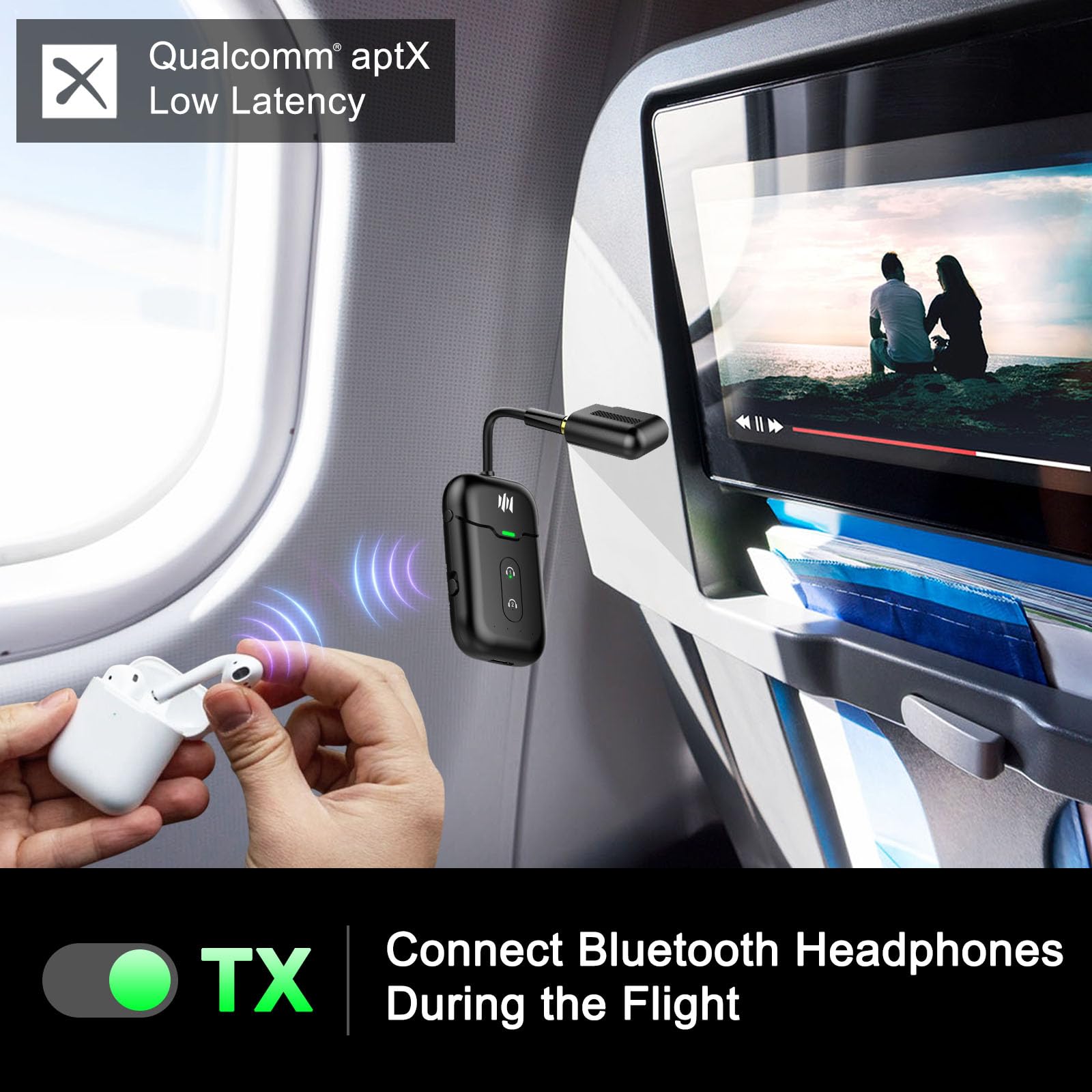 Bluetooth 5.4 Transmitter Receiver,2 In 1 Bluetooth Adapter For Airplane,Bluetooth Transmitter For Tv,Gym, Up To 2 Airpods/Headp