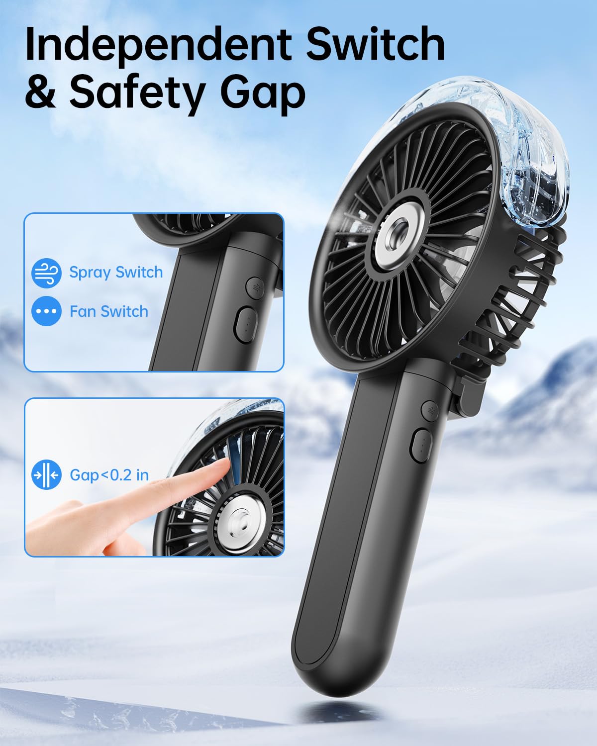 Sweetfull Portable Misting Fan   180 Foldable Handheld Personal Fan With Mist Spray, 3 Speeds, 30Ml Water Tank, Usb Rechargeable