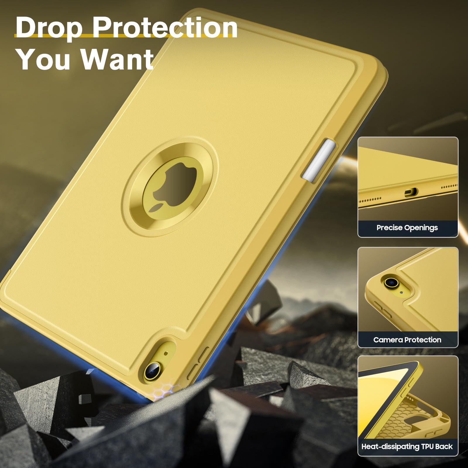 MoKo for iPad 10th Generation 10.9 Inch Case 2022 with Pencil Holder, Smart Trifold Protective iPad Case with Soft TPU Back Stand Cover for 10th gen iPad 2022,Hollow Logo/Auto Wake/Sleep,Light Yellow