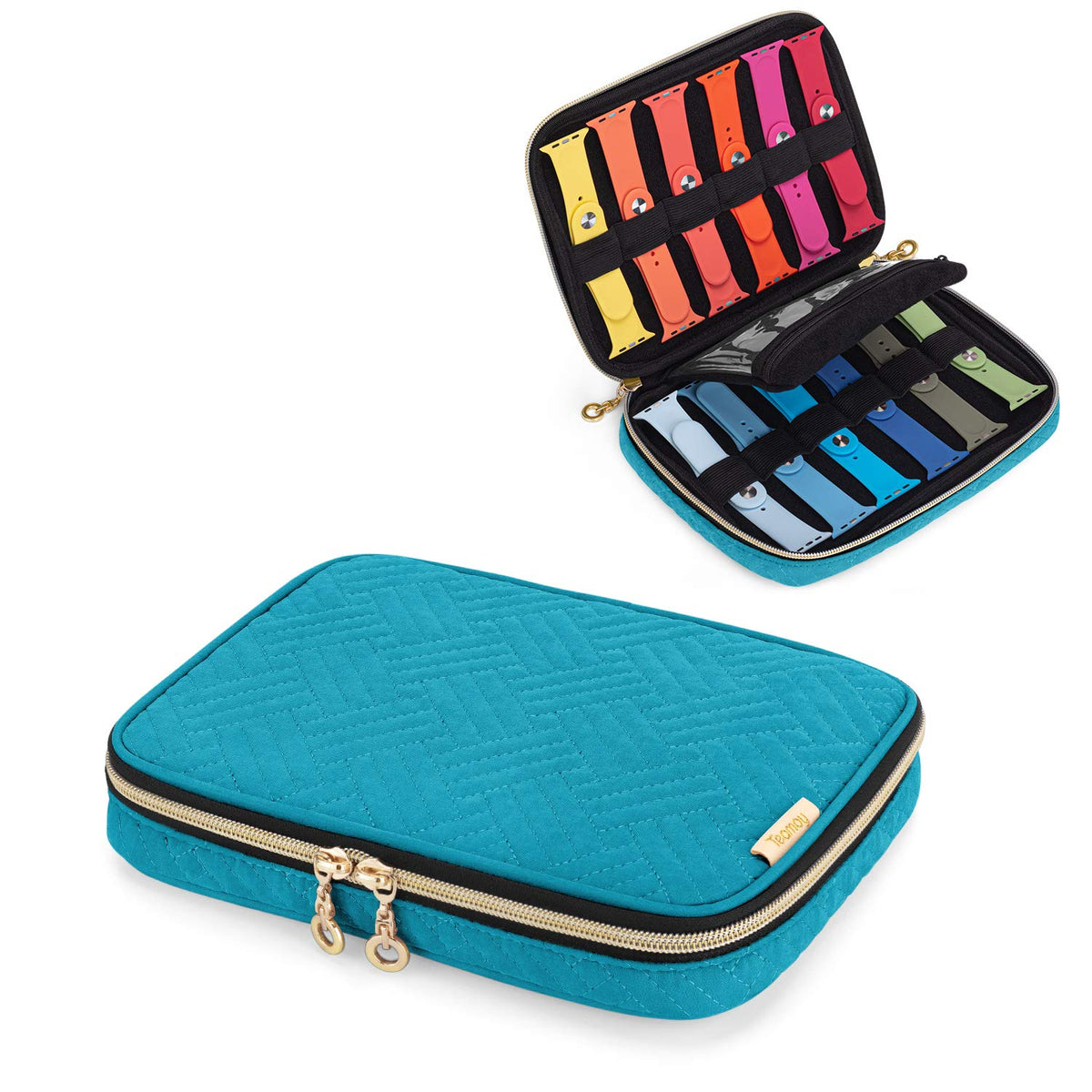 Teamoy Watch Storage Case   Holds 12 Straps, Travel Organizer Bag Compatible With All Series Apple And Smart Watch Bands, Teal