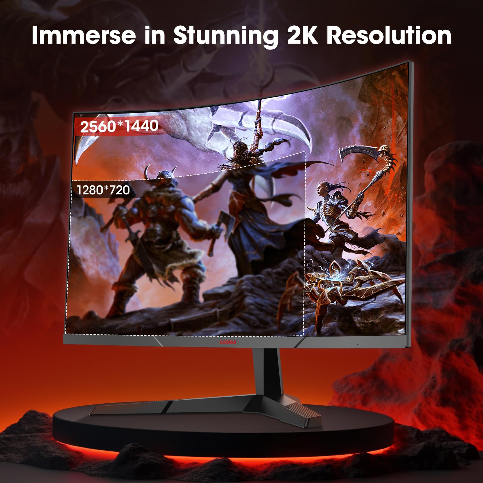Koorui 27 Inch Gaming Monitor, Qhd (2560 X 1440) R1500 180Hz Curved Monitor, Adaptivesync With 1Ms Computer Monitor, Vesa Compat