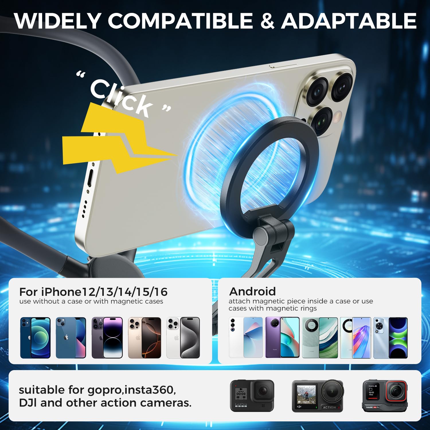 Magnetic Neck Phone Holder, Hands-Free Pov/Vlog Neck Phone Selfie Chest Phone Holder With Strap, Used For Recording/Cooking/Cycl