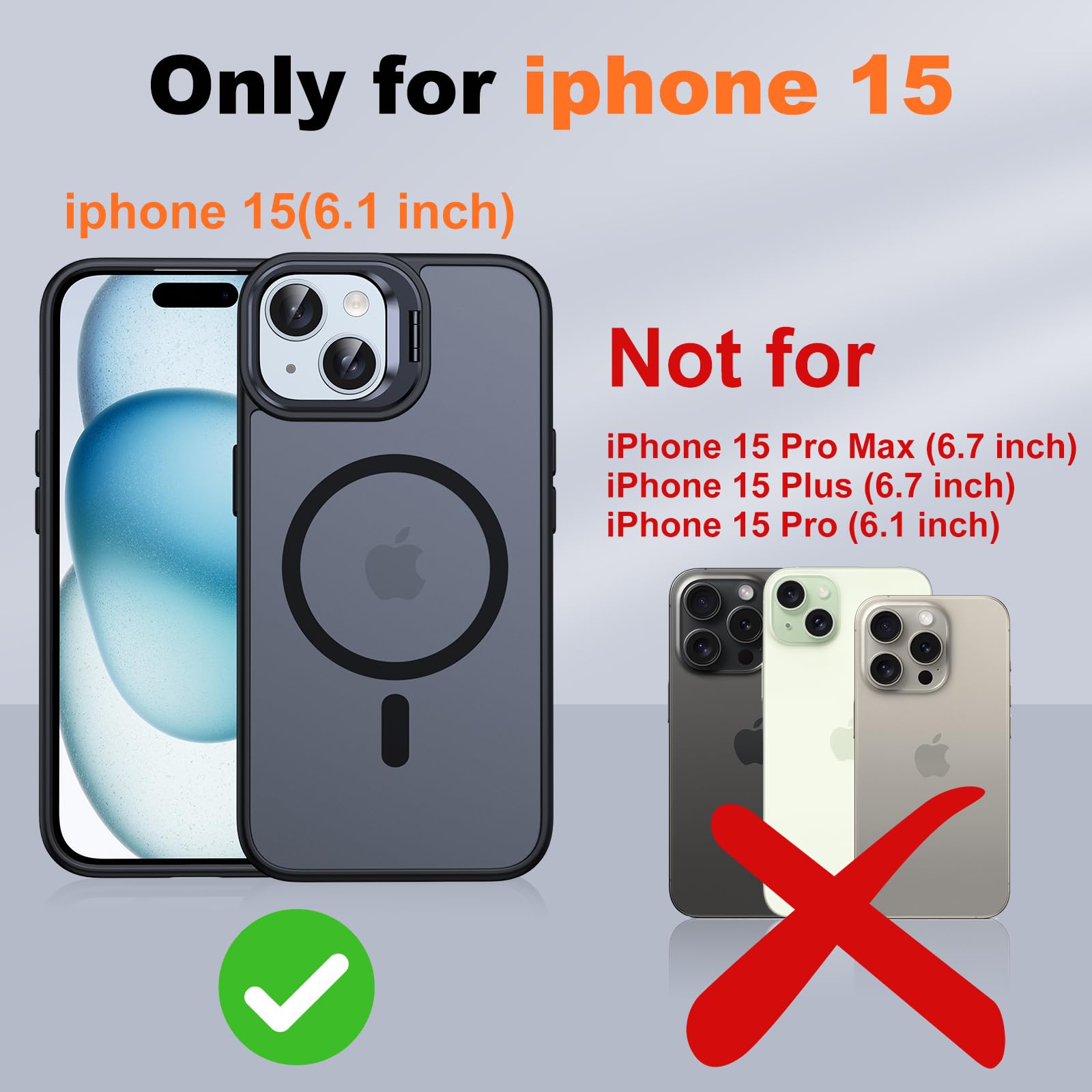 Jame For Iphone 15 Case With Stand, 2X [Tempered Glass Screen Protector], [Compatible With Magnetic], Built In Camera Kick Stand