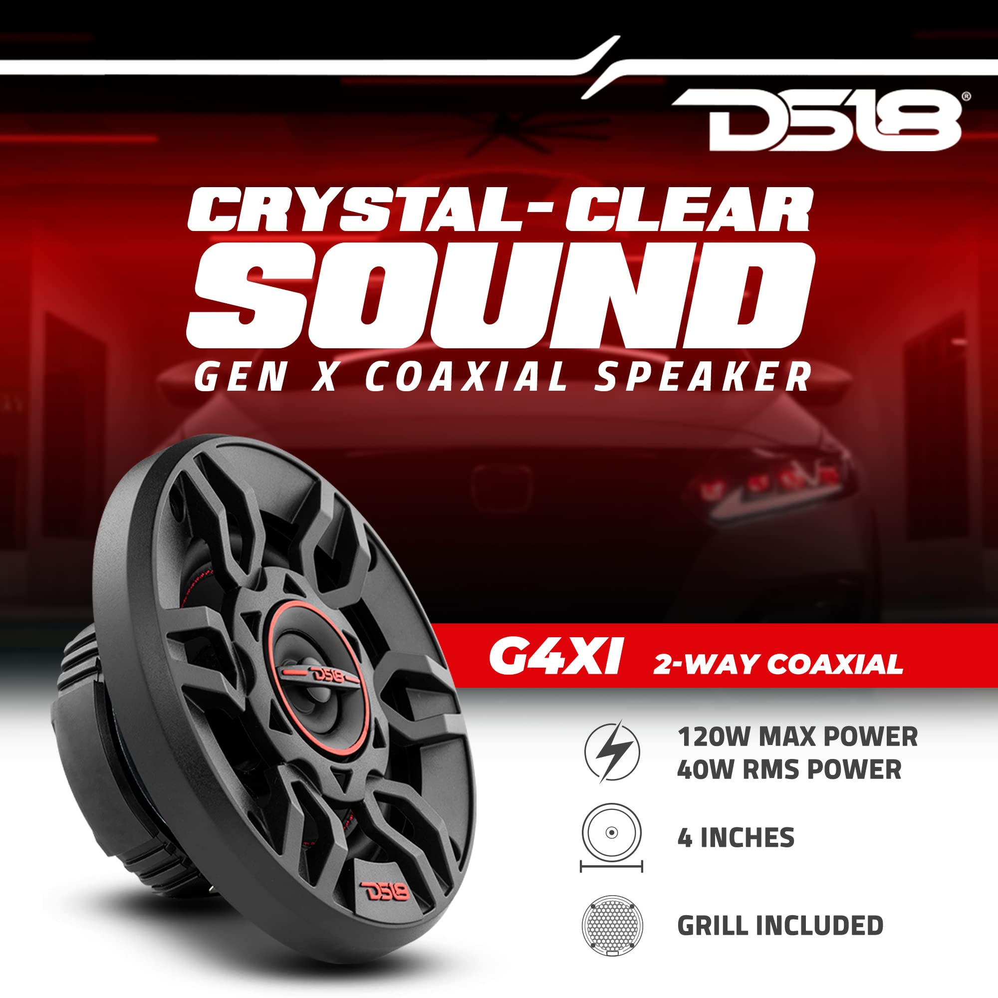 Ds18 G4Xi Gen-X 4 2-Way Coaxial Speakers 120 Watts Max Power 4-Ohm With Mylar Balanced Dome Tweeters - Full Range Car Replacemen