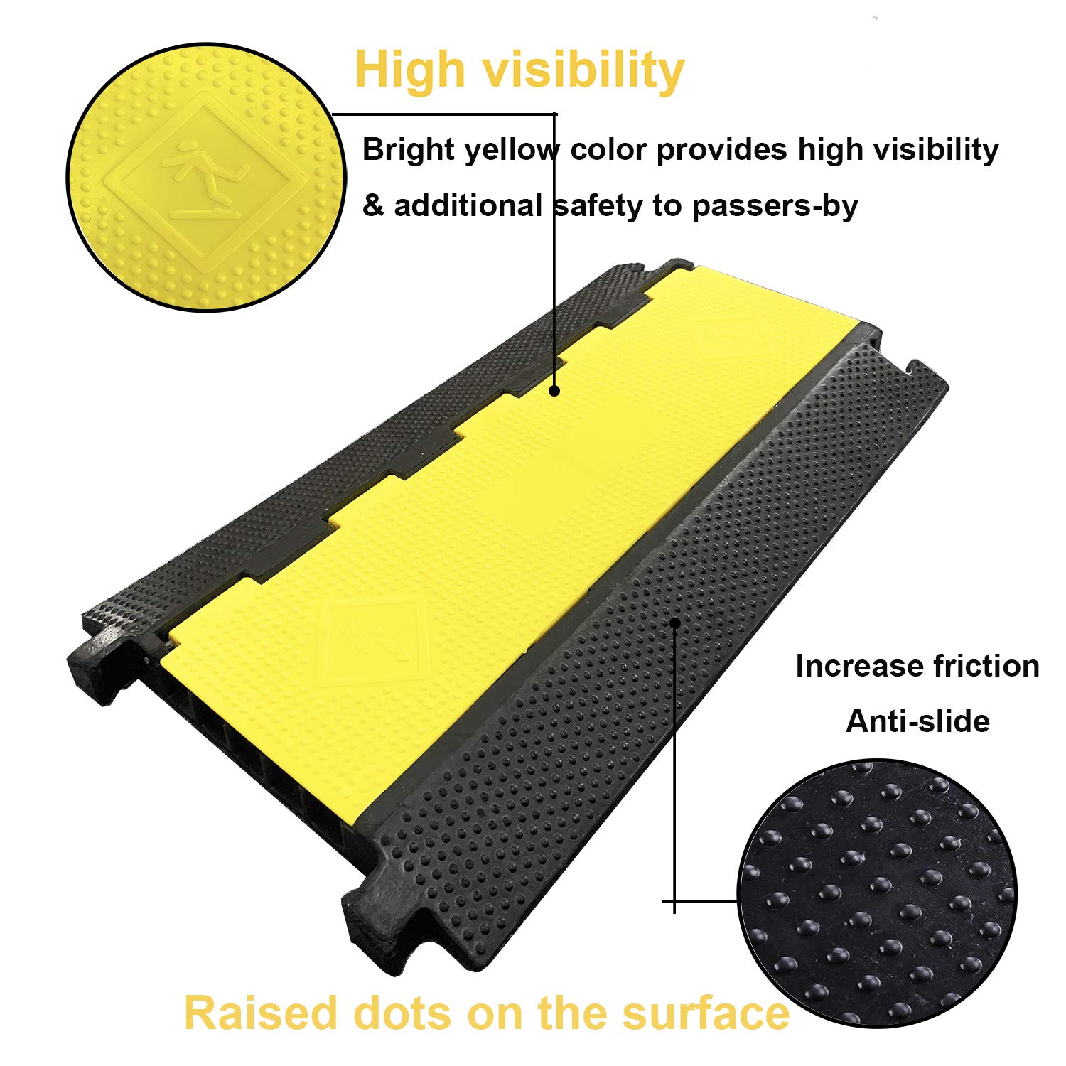 Reliancer 5 Channel Rubber Cable Protector Ramp Traffic Speed Bump 18000Lbs Capacity Heavy Duty Cable Protective Cover Ramp Driv