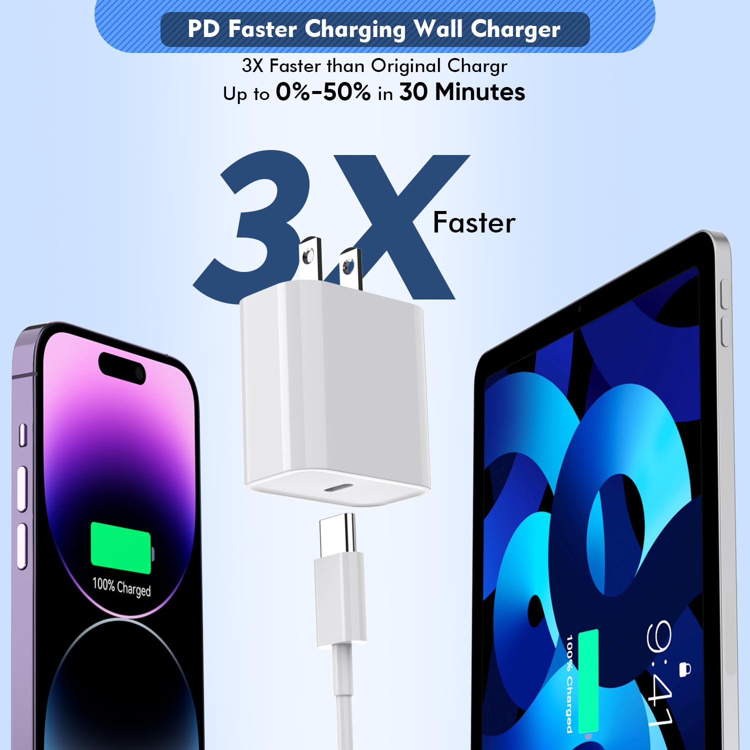 Long Apple Iphone Fast Charger [Apple Mfi Certified] 2Pack Pd Type C Wall Charger Fast Charging Apple Adapter 6.6Ft Usb C To Lig