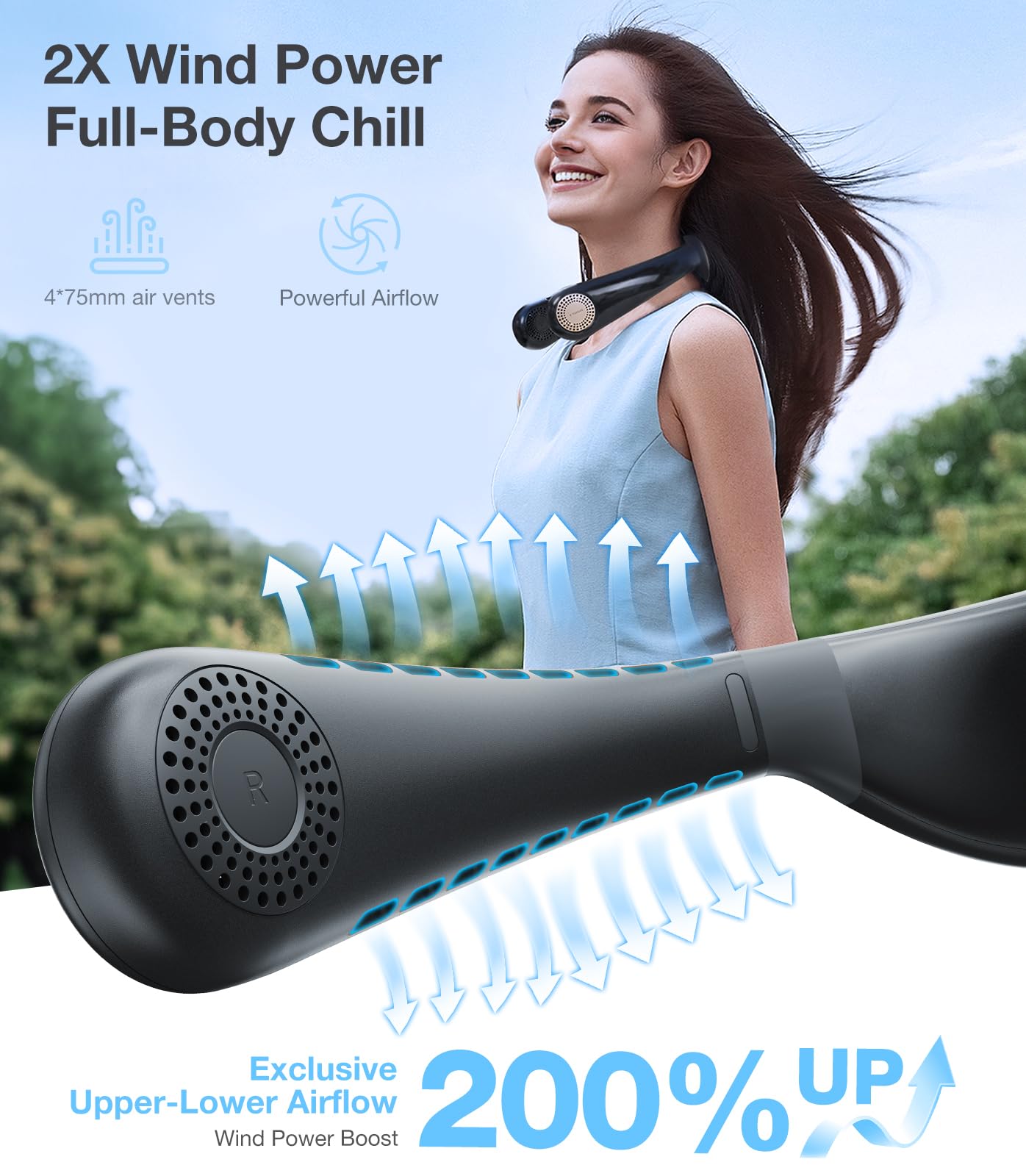 Torras Coolify Air Neck Fan Air Conditioner, 3D Airflow, Light Portable Fan Rechargeable, Personal Cooling Fan Travel Essentials