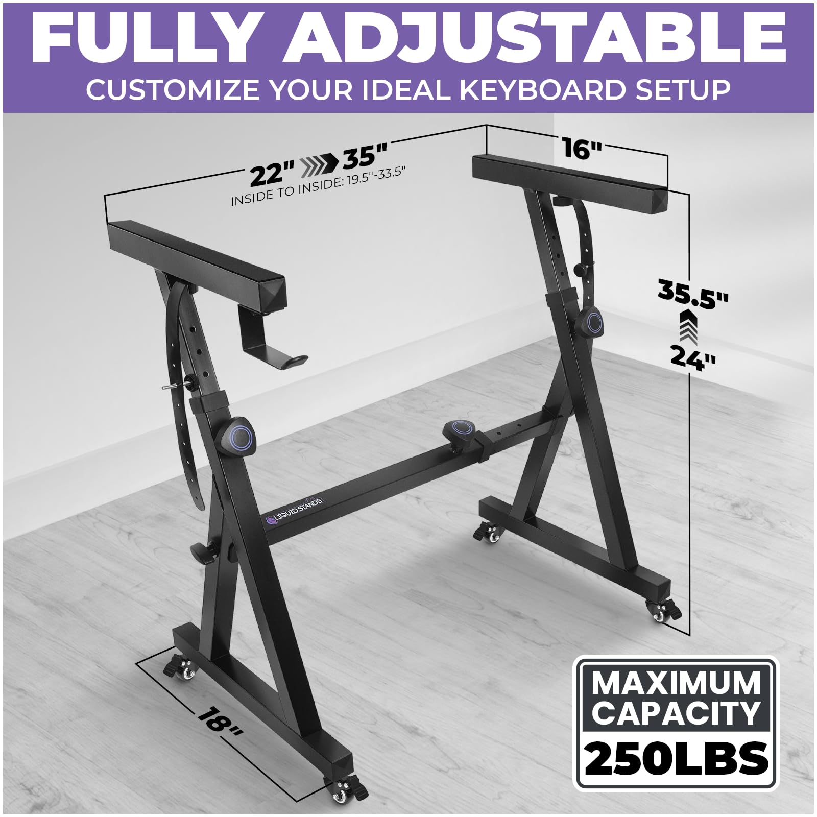 Plixio Piano Keyboard Stand W/Wheels   Z Style Adjustable & Portable Professional Heavy Duty Digital Piano Stand (Fits 54 88 Key