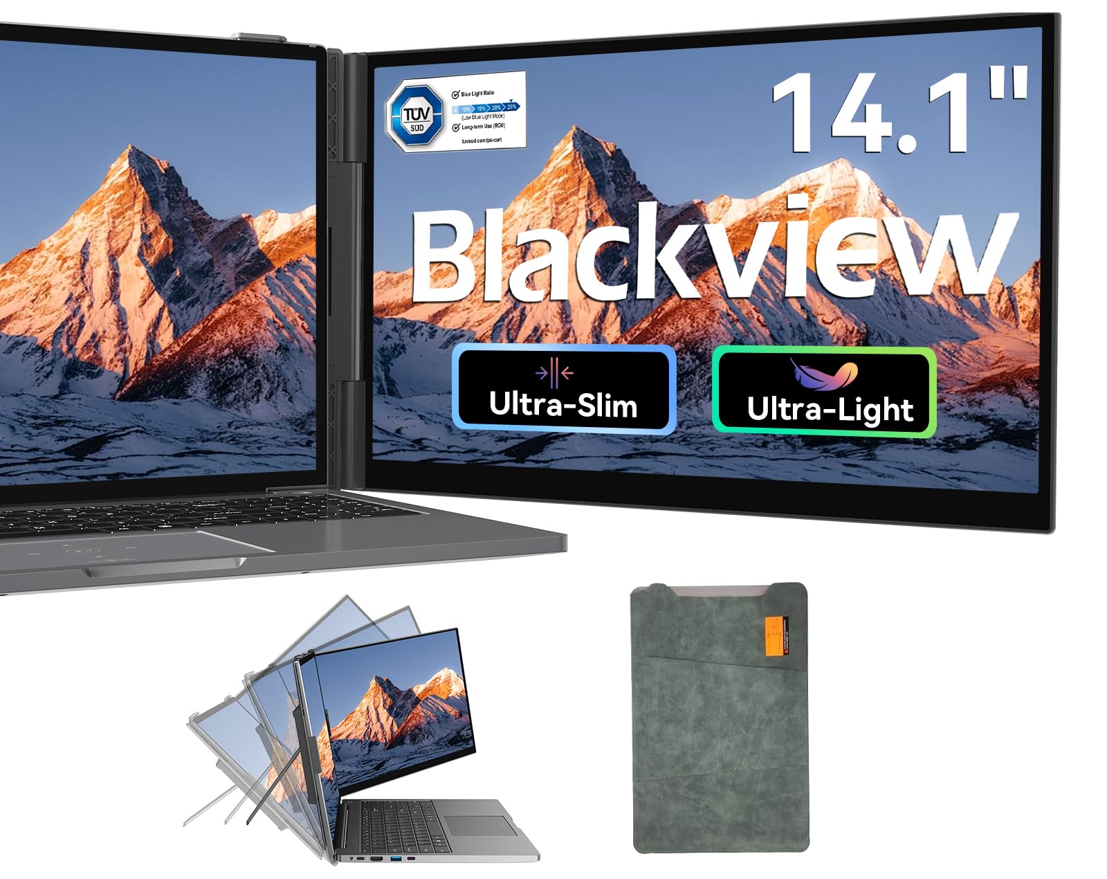 Blackview Laptop Screen Extender, 1.3lbs Ultra-Light & 0.17 Ultra-Slim, 14 FHD 1080P IPS Portable Laptop Monitor Extender, Trave