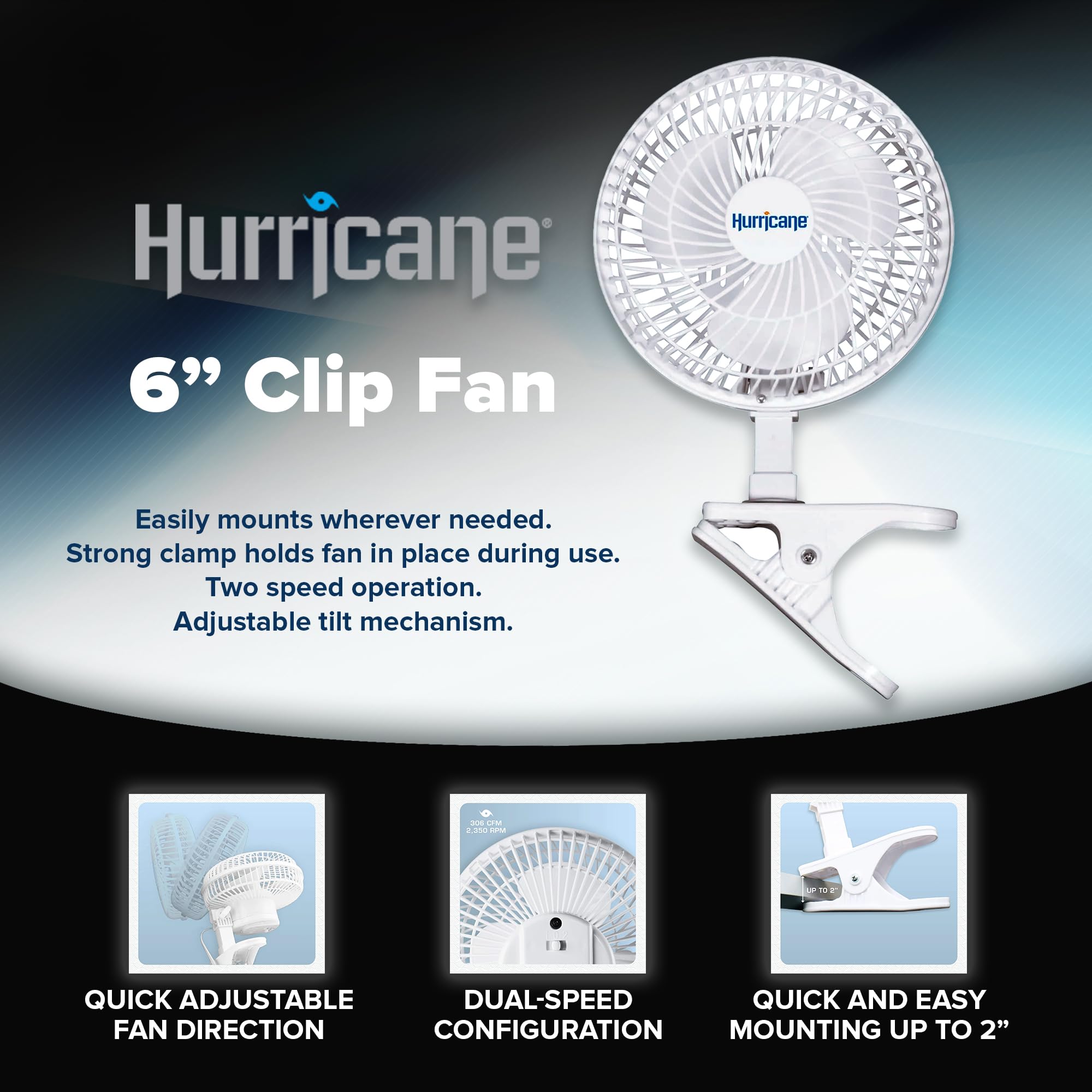 Hurricane Classic 6 Inch 2 Speed Portable Mini Desk Table Clip On Fan With Adjustable Tilt For Home, Office, Stroller, And Trave