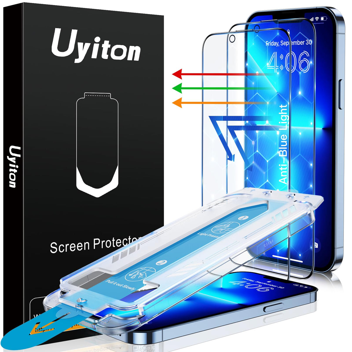 Uyiton For Iphone 13 Pro Max/14 Plus Screen Protector (Anti Blue Light)   [Easy Fit] Shatterproof Full Coverage [Case Friendly]
