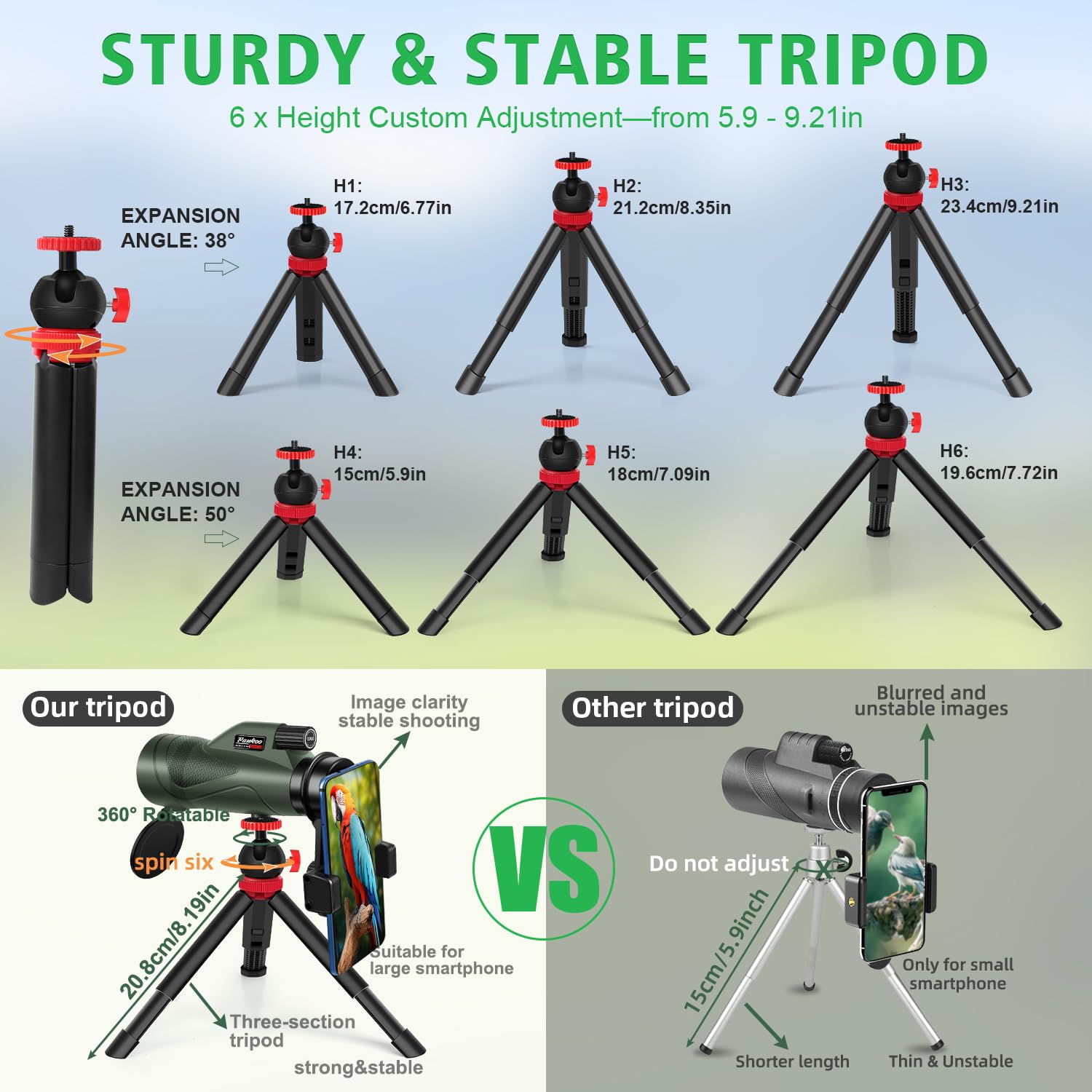 12X50 Hd Monocular Telescope For Adults With Smartphone Adapter Tripod Hand Strap   High Power Monoculars Equipped With Large Ba