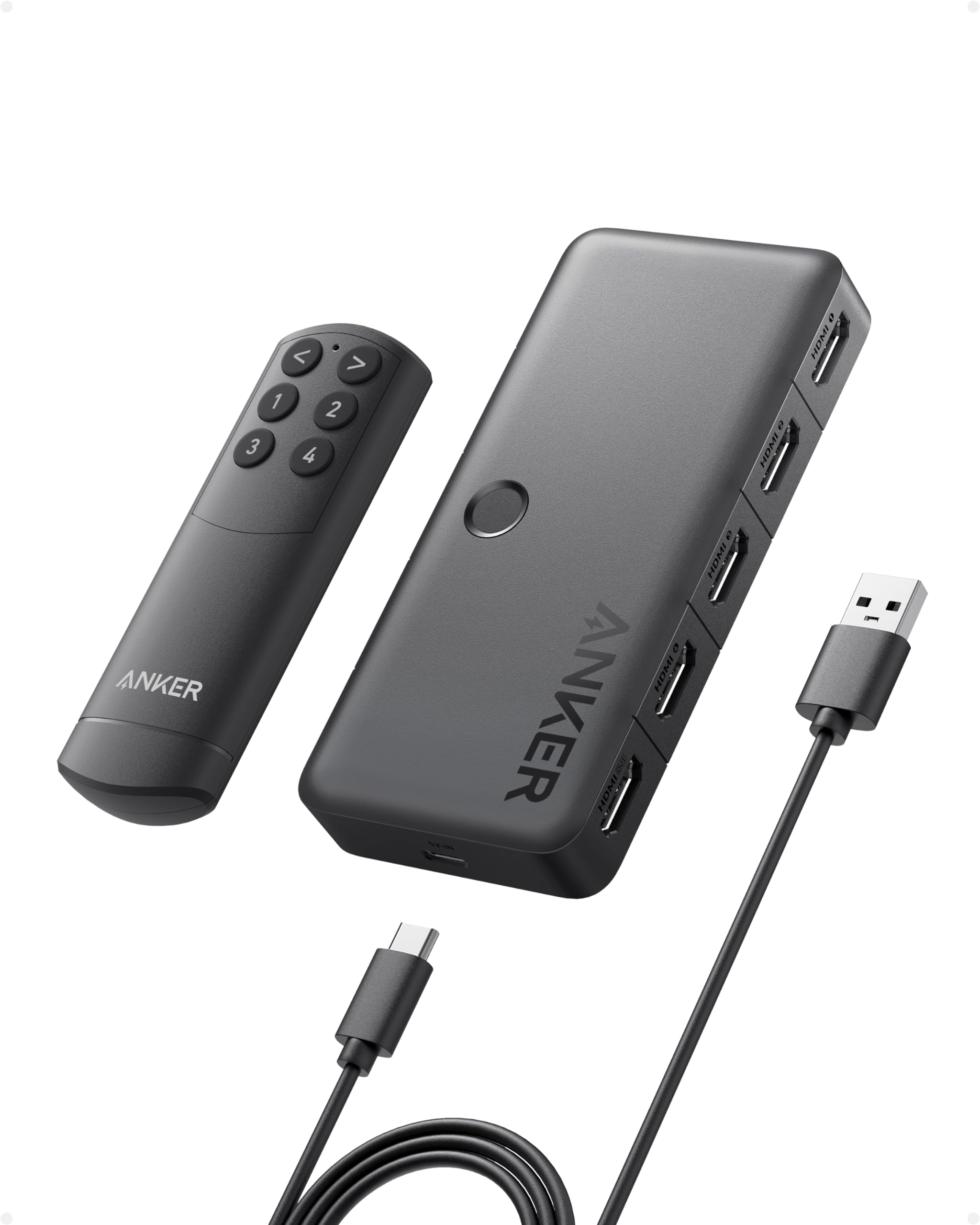 Anker HDMI Switch, 4K@60Hz HDMI Switcher, 4 in 1 Out with Smooth Finish, Supports HDR, 3D, Dolby, DTS, Compatible with Laptops, 