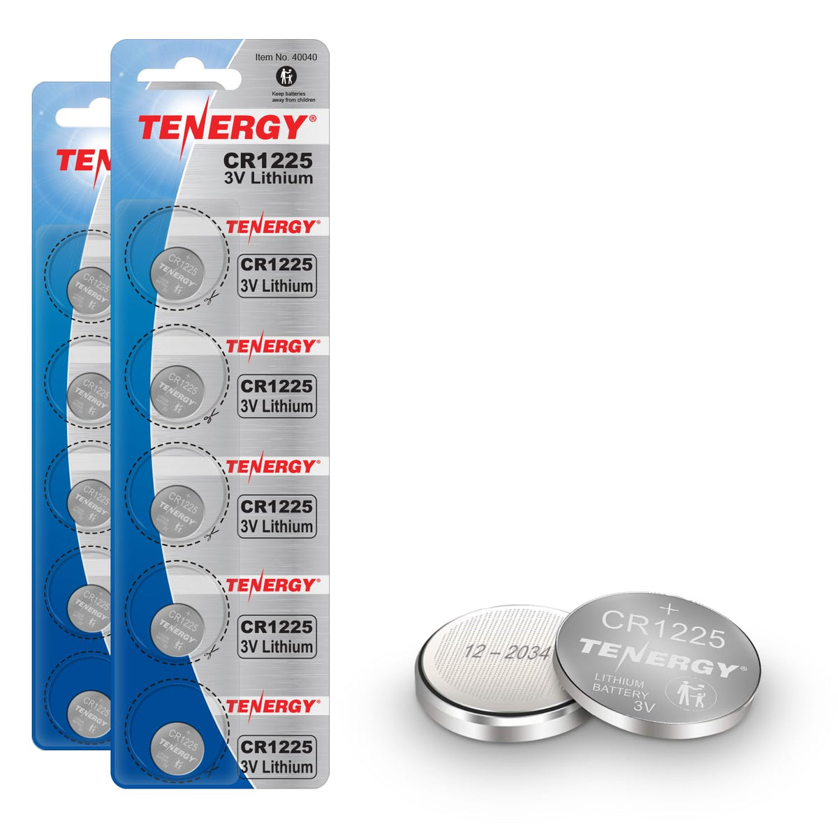 Tenergy 3 Volt Battery Cr1225, Button Cell Batteries, Ideal For Thermometers, Key Fobs, Laser Pointers, Medical Devices, Calcula