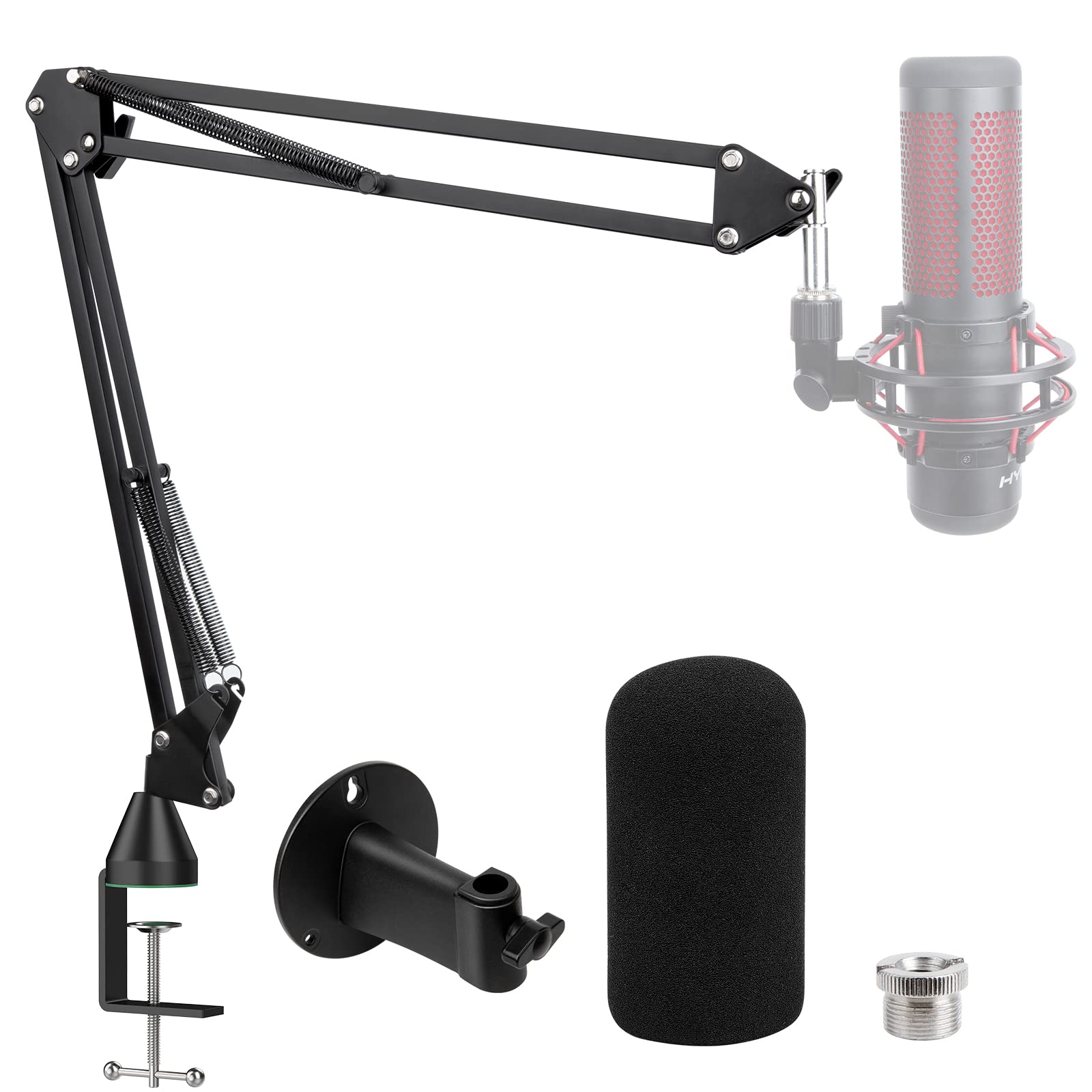 Sunmon Hyperx Quadcast Boom Arm With Pop Filter   Wall Mount Boom Arm And C Desk Clamp, Scissor Mic Stand Compatible With Hyper