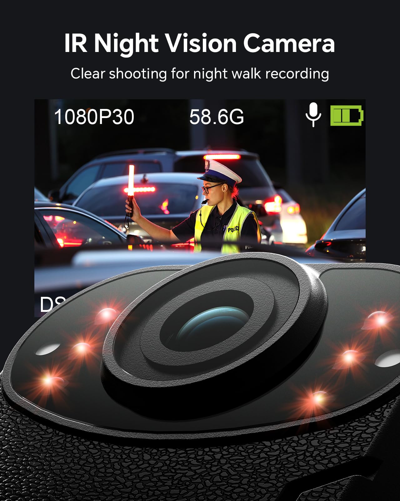 Boblov Kj21 Body Camera, 1296P Body Worn Camera, 8 10Hours Recording Outdoor Police Body Camera Support Memory Expand Max 128G,