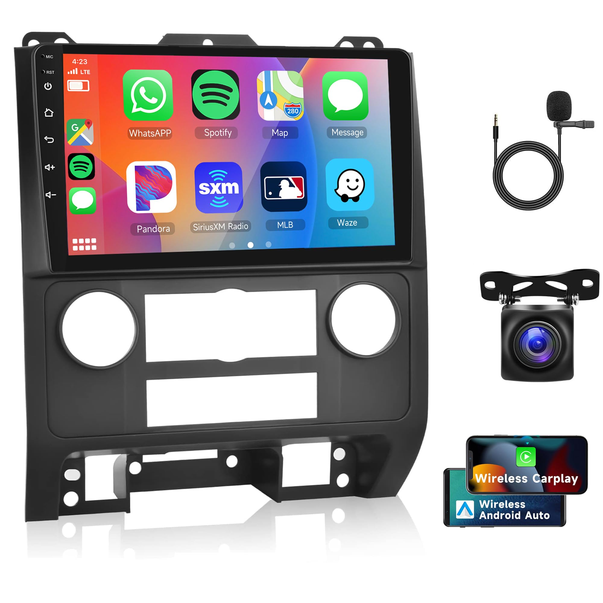 Android Car Stereo For Ford Escape 2007 2012/Mazda Tribute 2007 2012 With Apple Carplay, Rimoody 9 Inch Touch Screen Car Radio W