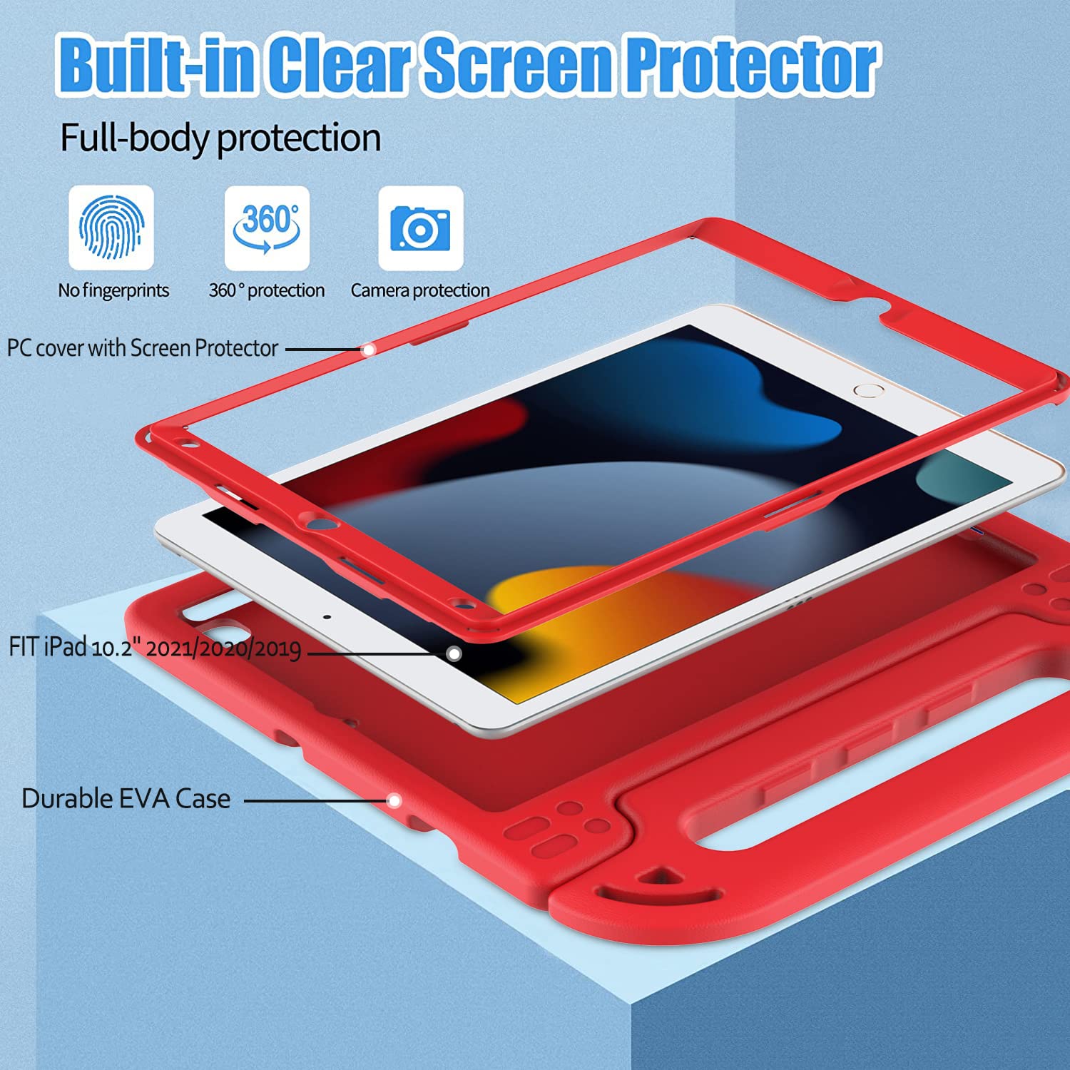 Bmouo Ipad 9Th/8Th/7Th Generation Case For Kids, Ipad 10.2 Case   With Screen Protector, Shockproof Light Weight Convertible Han