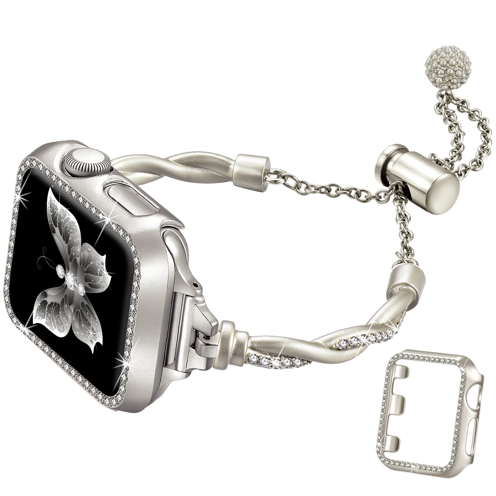 Dilando Starlight Band Compatible With 42Mm 44Mm 45Mm Apple Watch Band Bracelet Women, Bling Slim Dressy Strap Rhinestone Case F