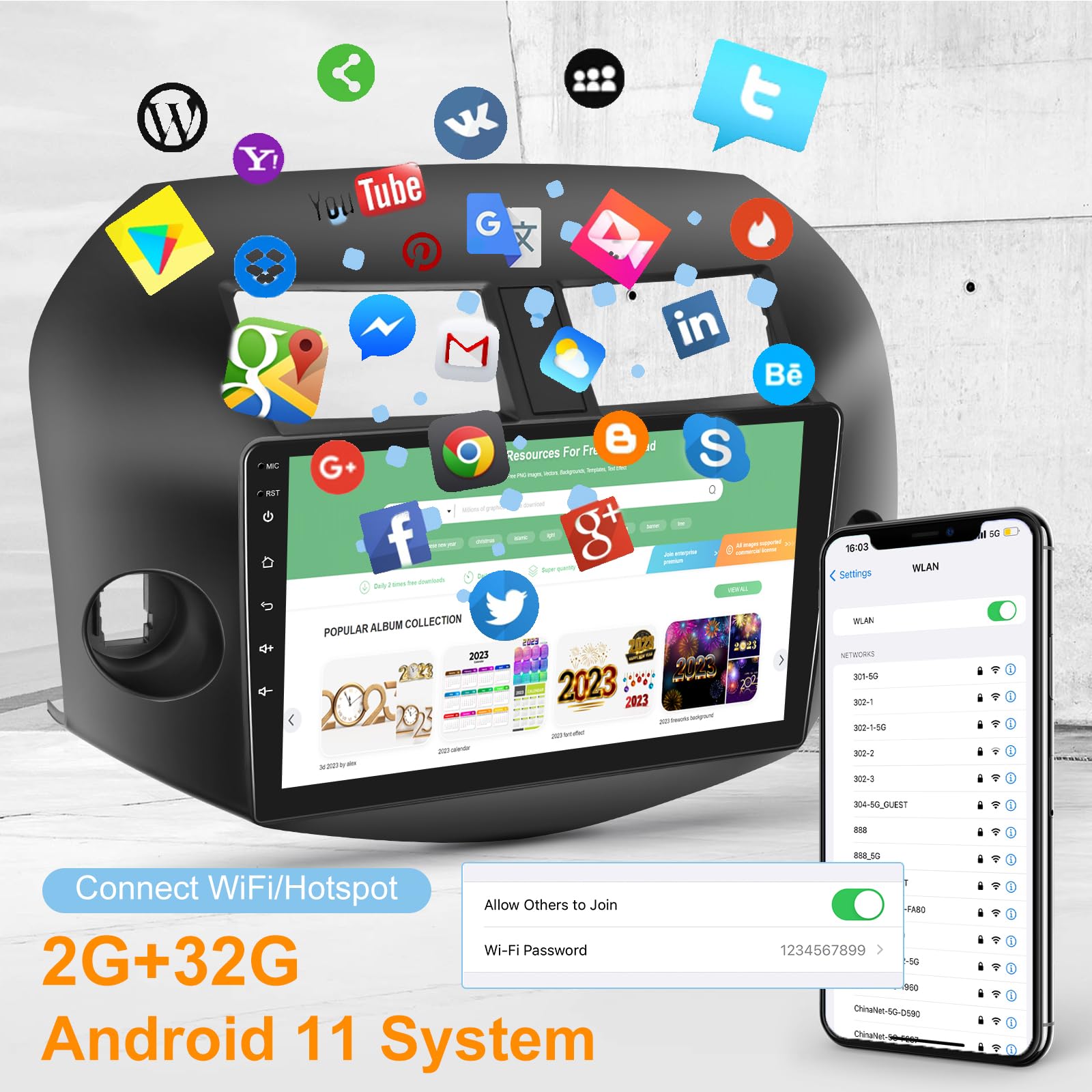 [2G+32G] Car Radio For Toyota Rav4 2007 2008 2009 2010 2011 2012, 10.1 Inch Android Touch Screen Stereo, Carplay/Android Auto/Mi