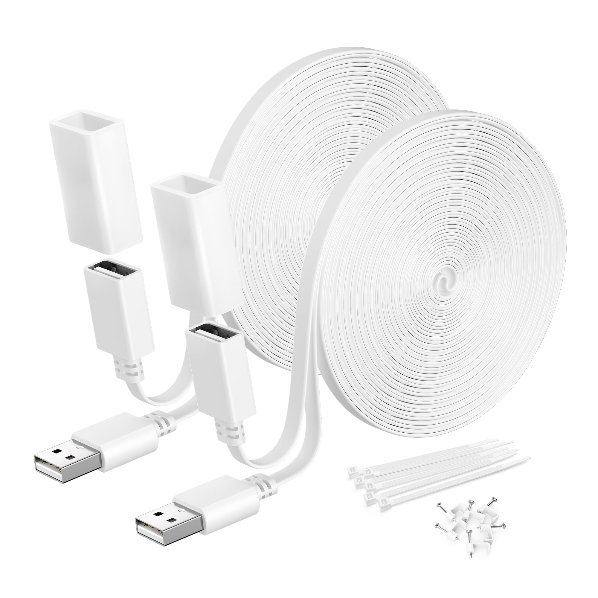 Itramax Flat USB A Male to Female Power Extension Cable 20FT/6M 2Pack,White
