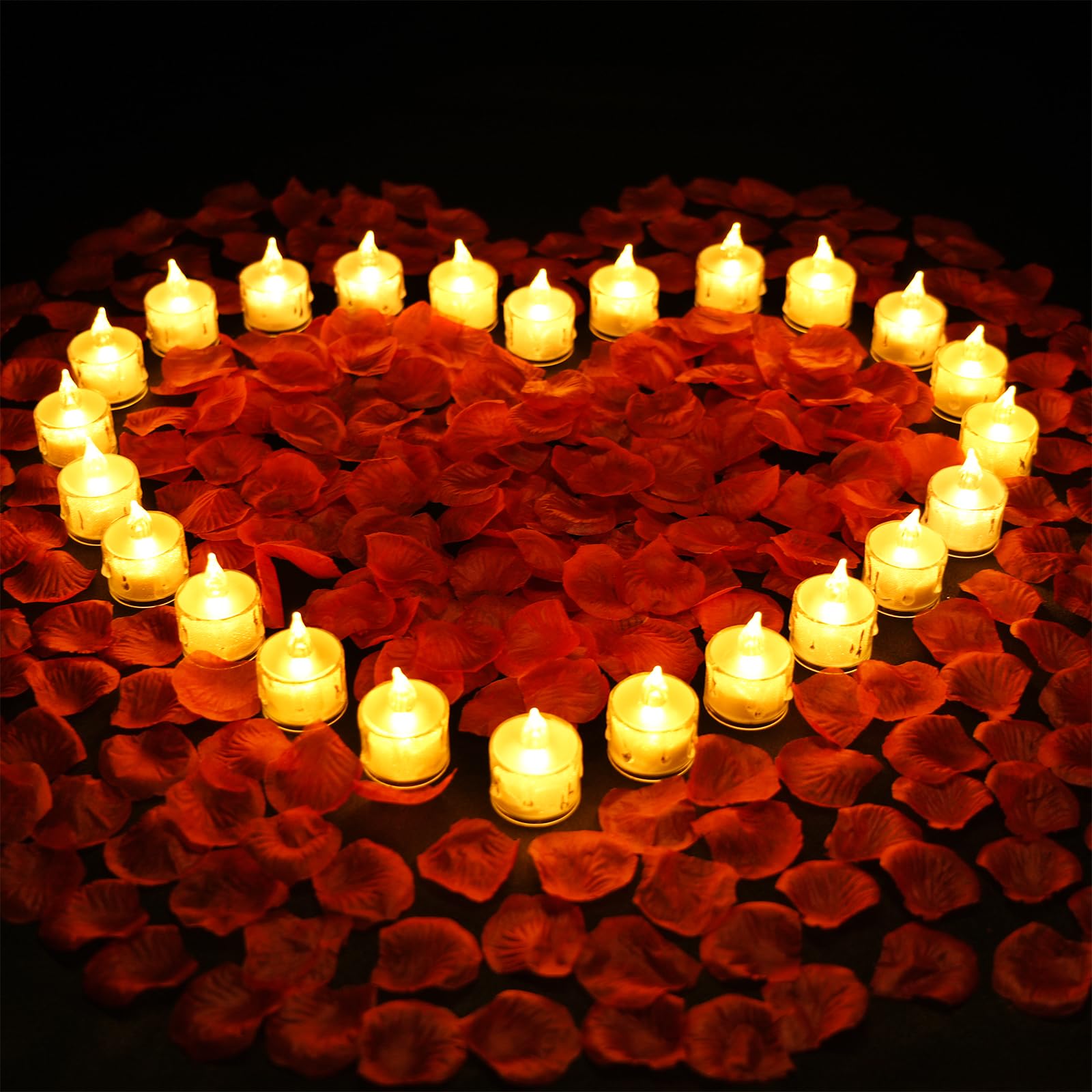 Supbri 1000Pieces Artificial Rose Petals With 24 Pack Led Tea Lights Candle, Flameless Battery Operated Candles,Romantic Decorat