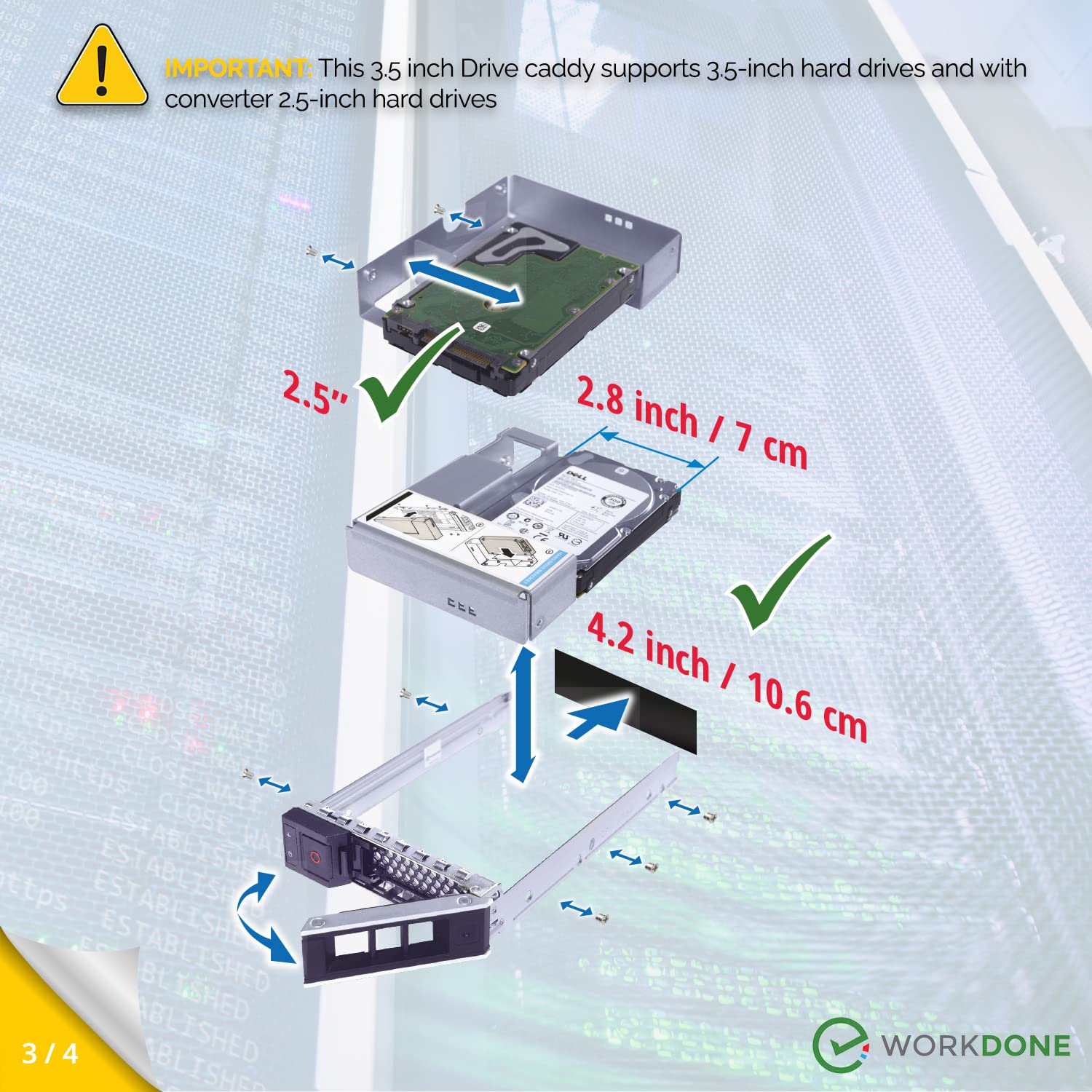 Workdone 6 Pack   3.5'' Hard Drive Caddy With 2.5'' Hdd Adapter   Compatible For Dell Poweredge Servers   R240 R340 R740 R640 R5