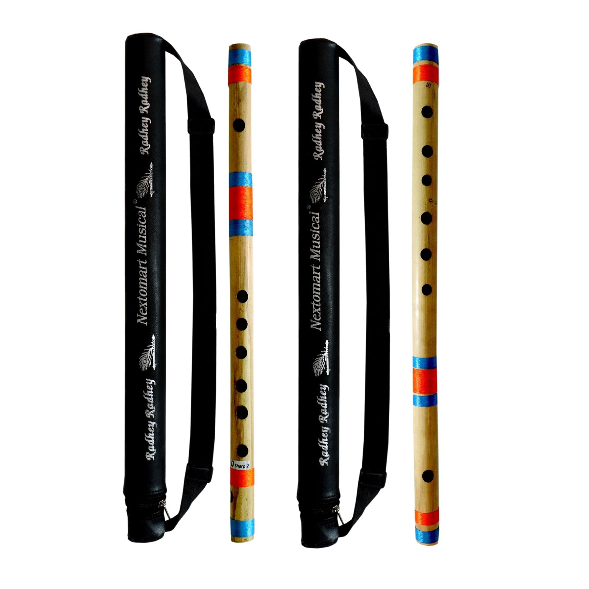 Nextomart Musical Combo Flutes D Sharp 7 Hole (17 Inch) & G Scale 6 Hole (17 Inch) Bamboo Flute Bansuri With Flute Carry Bag Fre