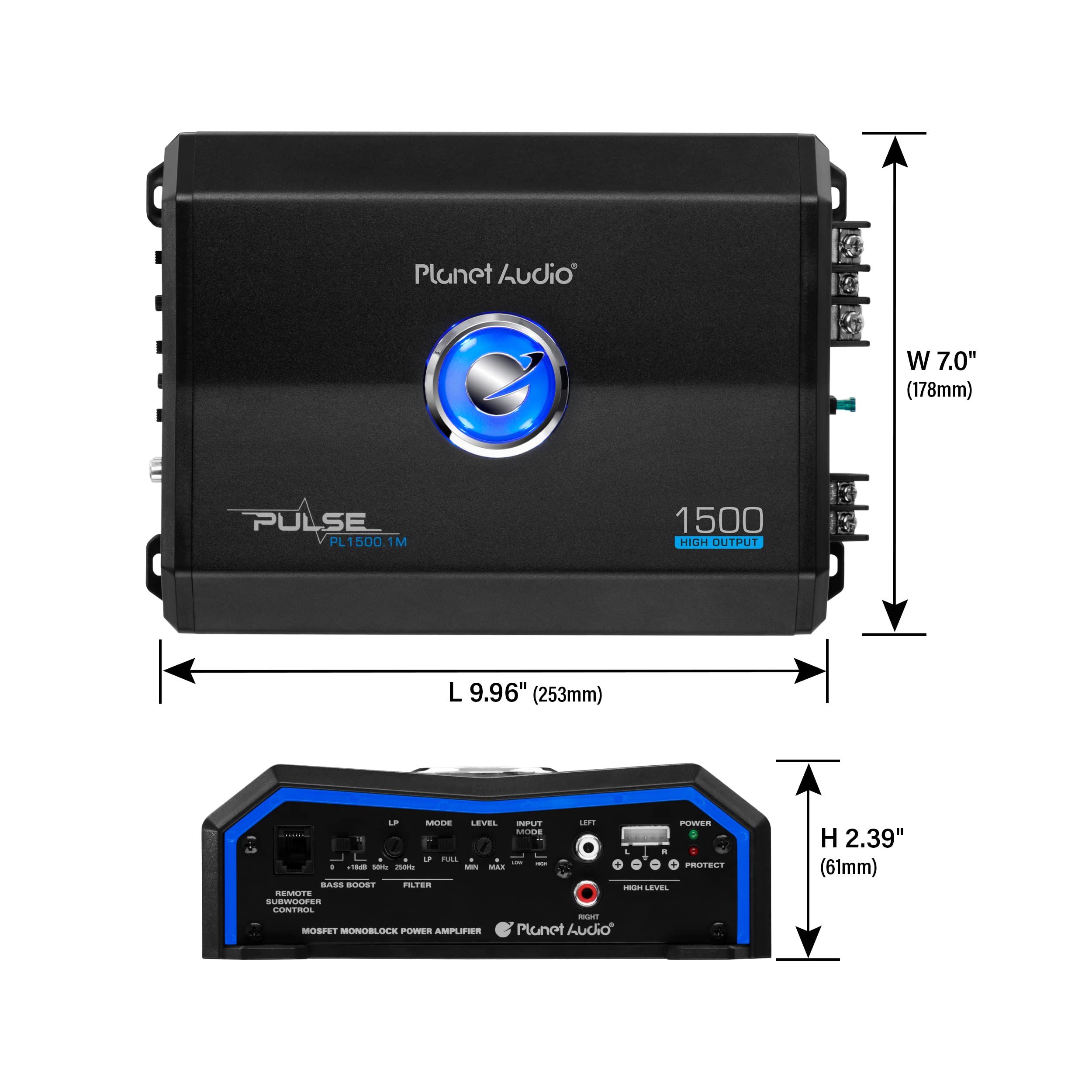 Planet Audio PL1500.1M Monoblock Car Amplifier - 1500 Watts, 2/4 Ohm Stable, Class A/B, Mosfet Power Supply