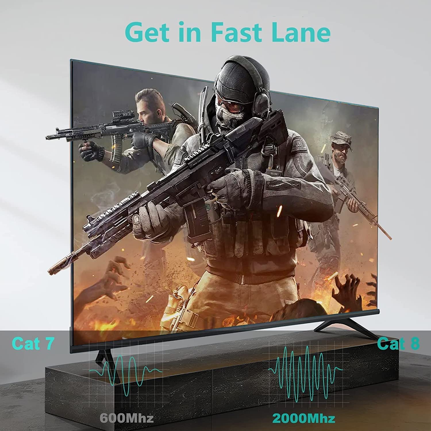 Cabneer Cat 8 Ethernet Cable 12Ft, High Speed Braided Internet Cable Network Cord With Gold Plated Rj45 Connector 40Gbps 2000Mhz